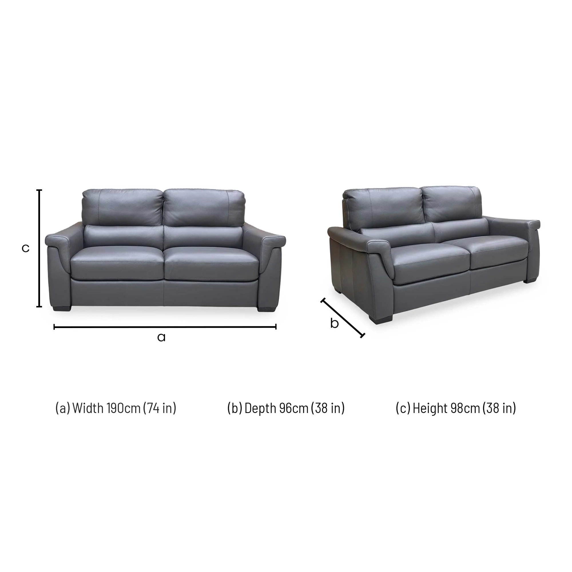 ‘Amore’ Medium grey 7505 Cat-50 Leather 3 Seater Sofa - Image 7