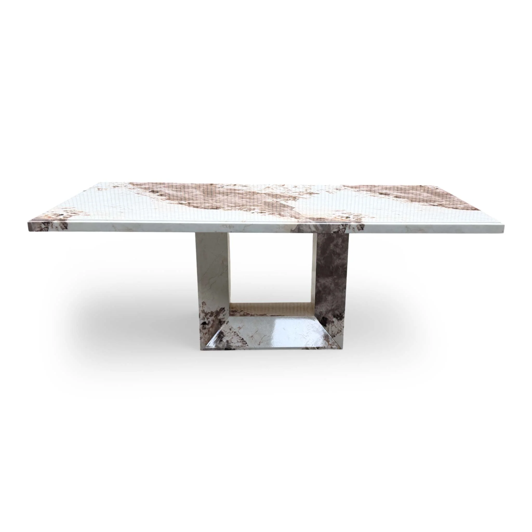 ‘Artemis’ Mottled Mocha Real Marble 200cm Fixed Dining Table - Image 4