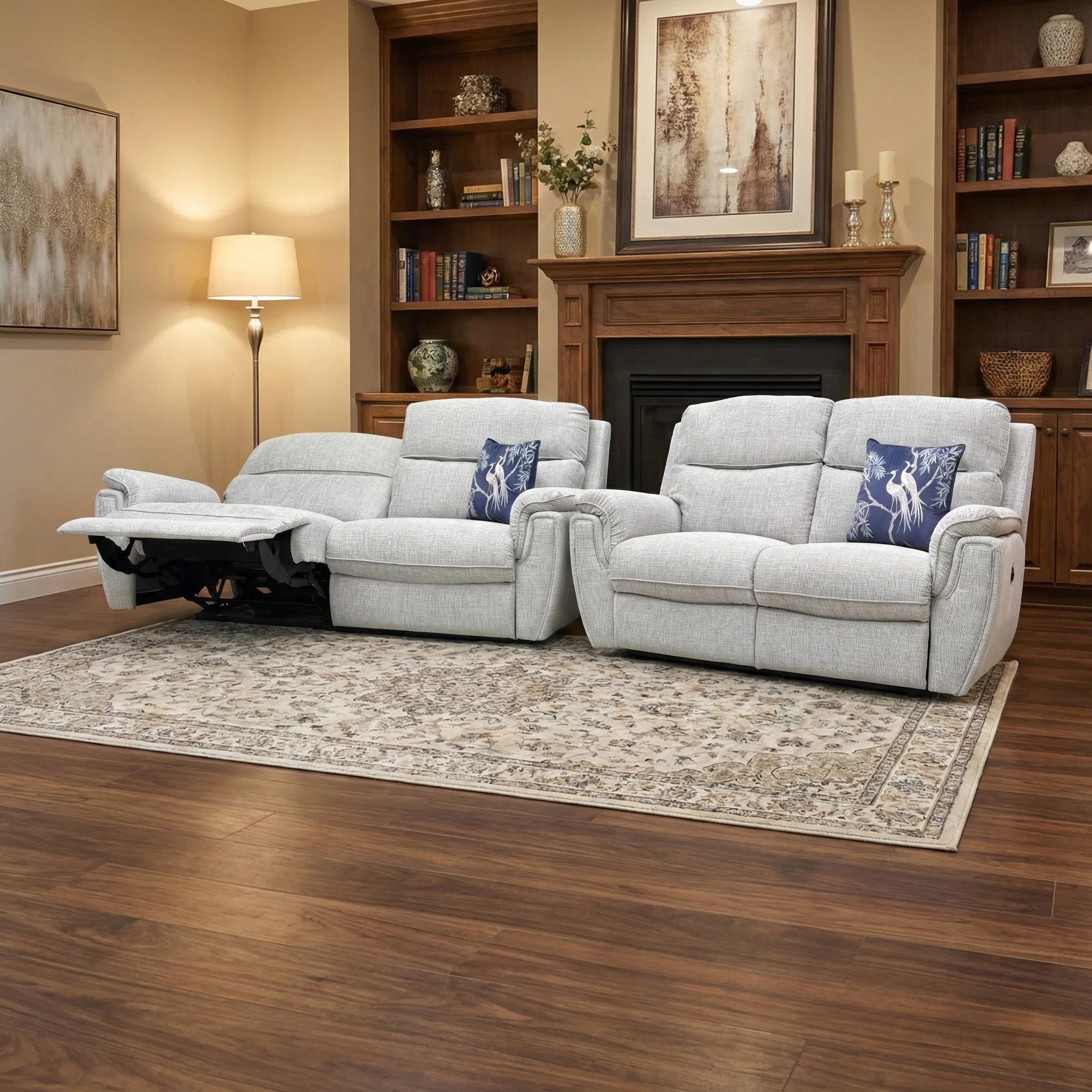 'Ashton' Bariba Grey Chrome Insert Woven Fabric 3 + 2 Power Recliner Sofa Set - Image 2