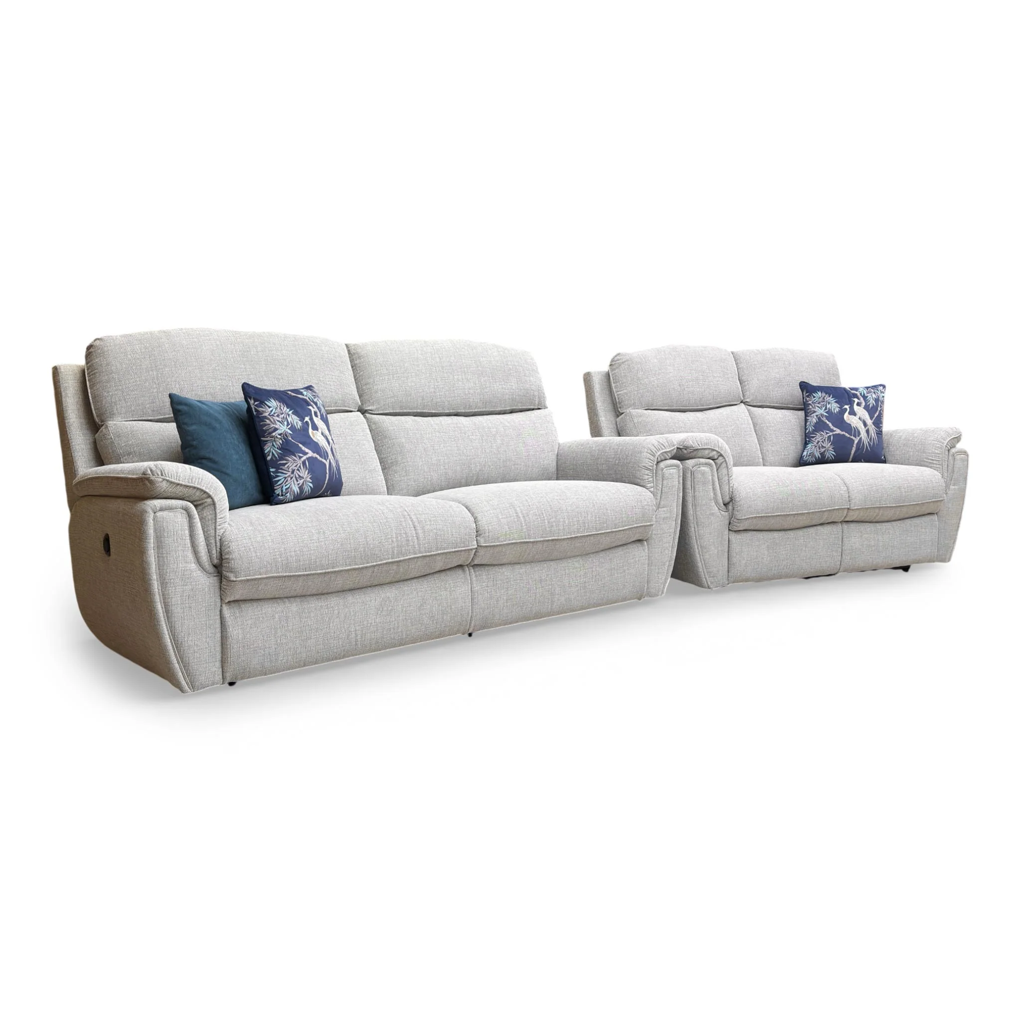 'Ashton' Bariba Grey Chrome Insert Woven Fabric 3 + 2 Power Recliner Sofa Set - Image 4
