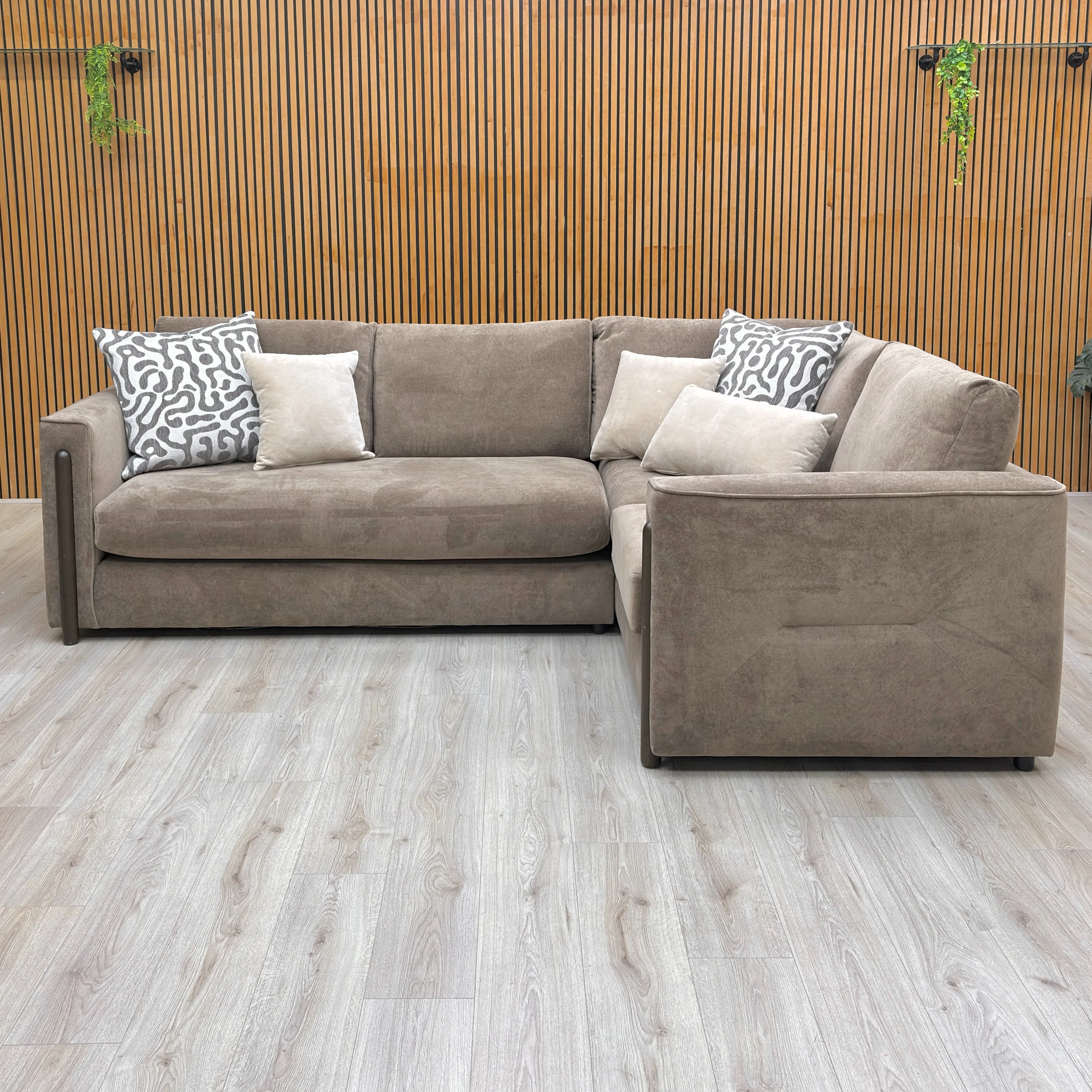 ‘Barney’ Espresso Brown Towel Velvet Formal Back Right Hand Facing Corner Sofa - Image 3