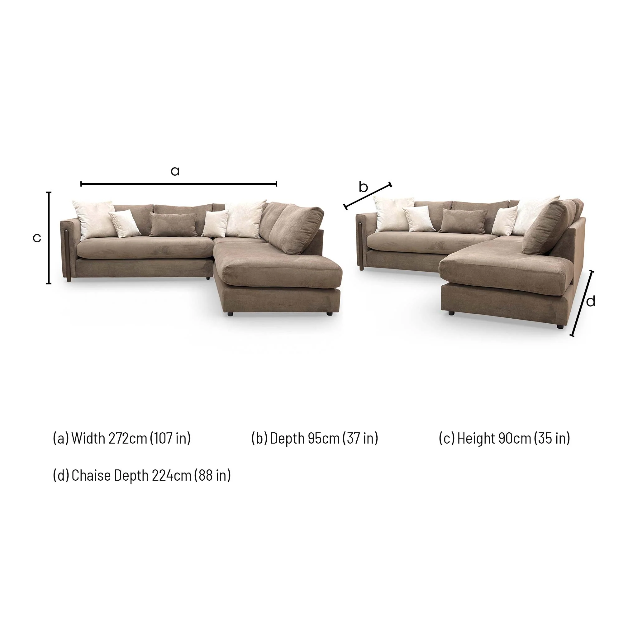 ‘Barney’ Espresso Brown Towel Velvet Formal Back Right Hand Facing Open End Chaise Corner Sofa - Image 7