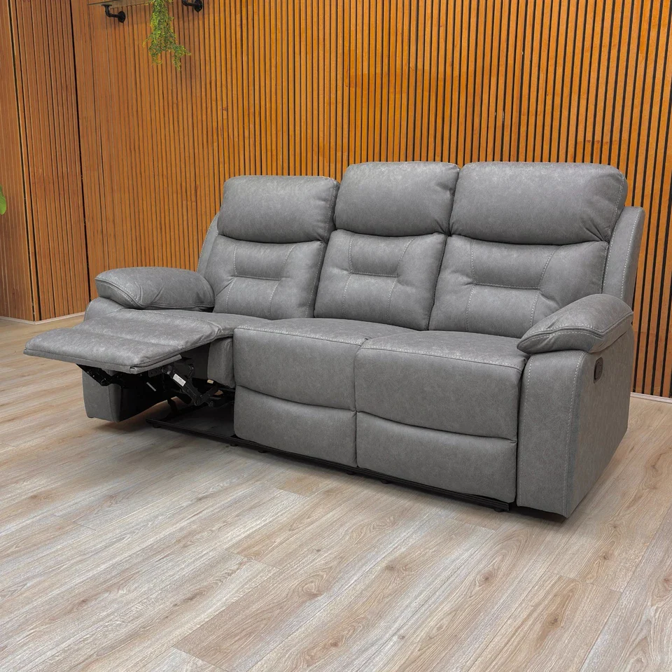 ‘Beaumont’ Grey Endurance Fabric Manual Recliner High Back 3 Seater Sofa - Image 3