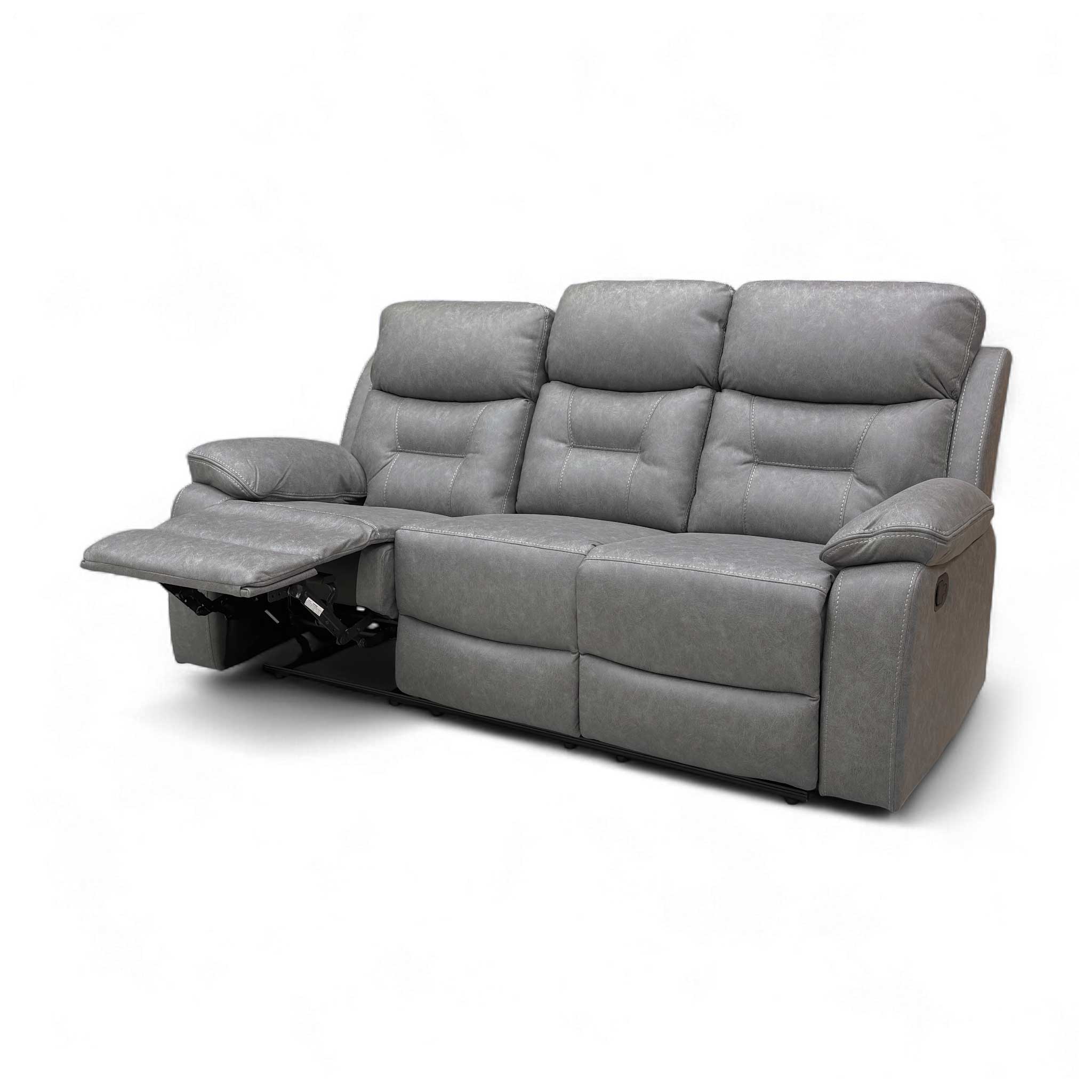 ‘Beaumont’ Grey Endurance Fabric Manual Recliner High Back 3 Seater Sofa - Image 6