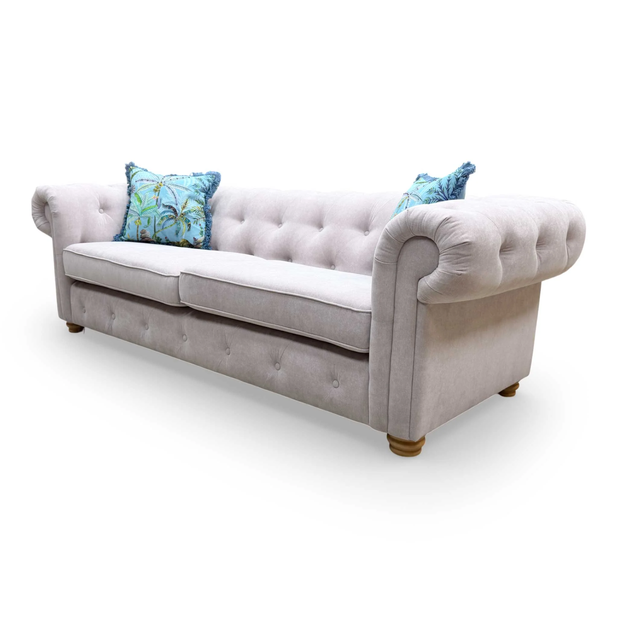 'Belair' Lilac Plaza Linen 4 Seater Chesterfield Sofa - Image 6