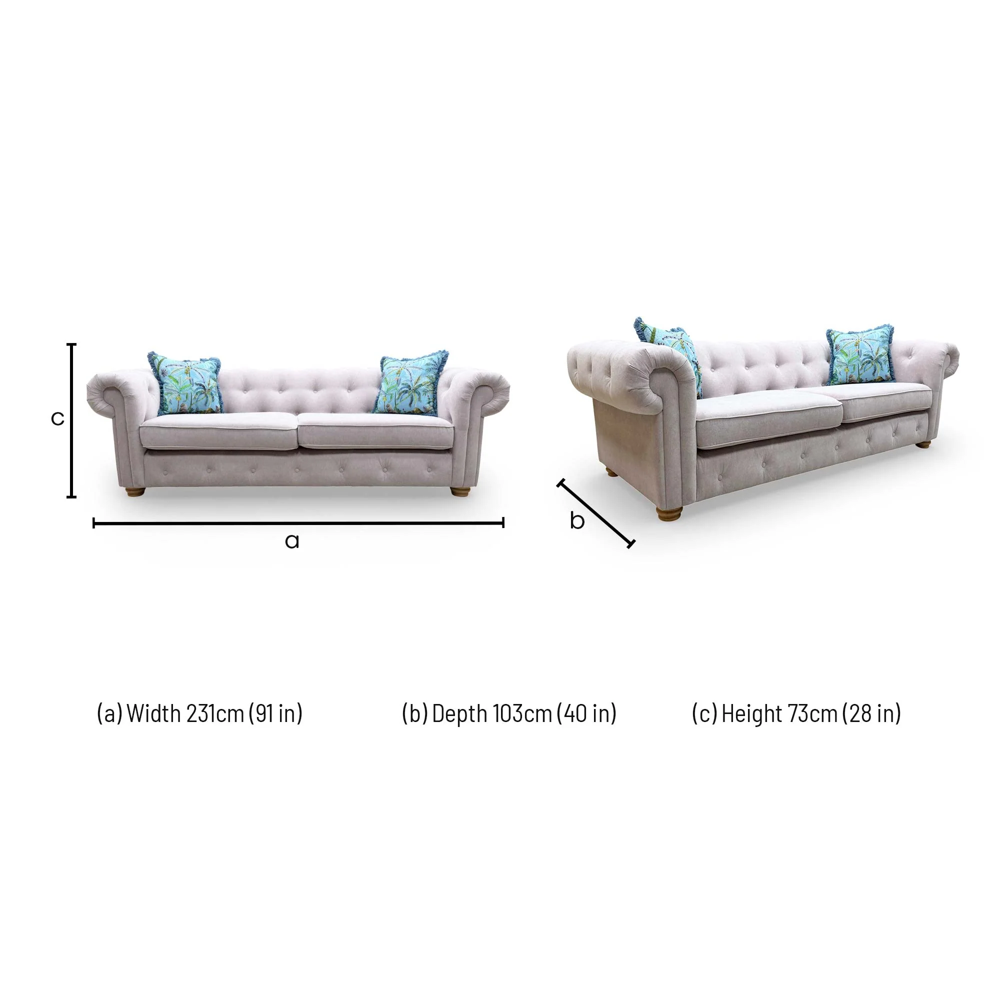 'Belair' Lilac Plaza Linen 4 Seater Chesterfield Sofa - Image 7