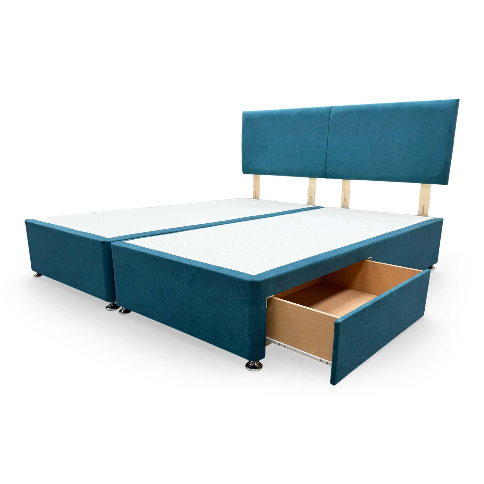 'Bella' Venice New Teal Fabric Headboard + 2 Draw Divan Base - Super King - Image 7