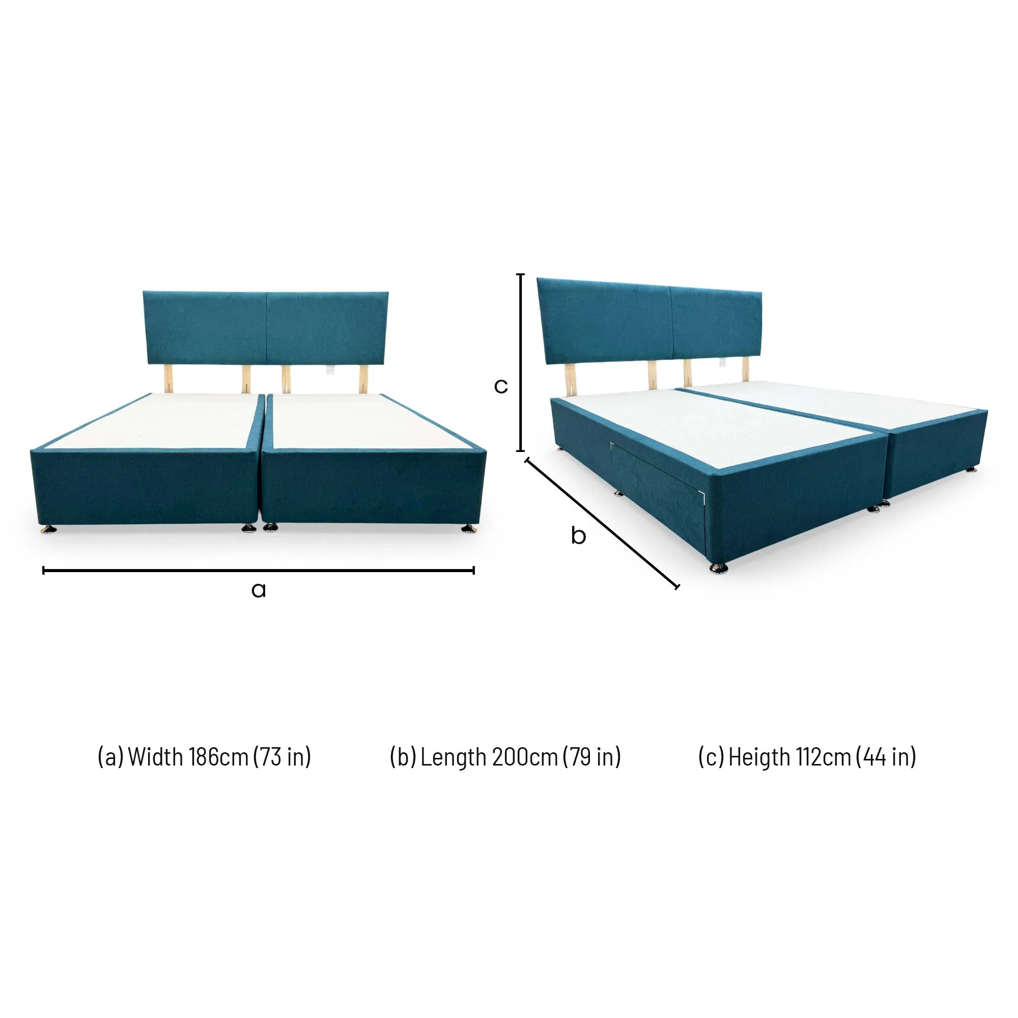 'Bella' Venice New Teal Fabric Headboard + 2 Draw Divan Base - Super King - Image 9