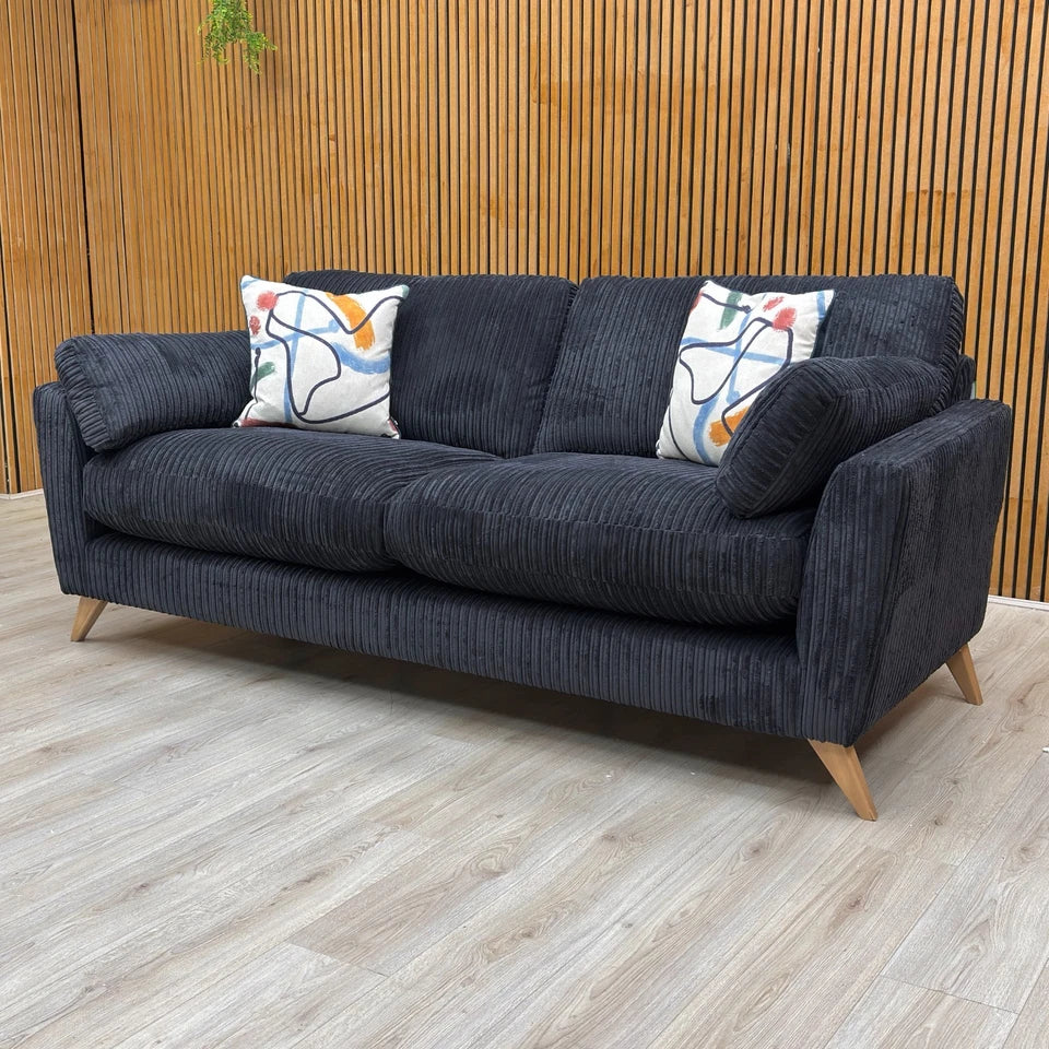 ‘Benji’ Black Marley Jumbo Chord 4 Seater Sofa - Image 3