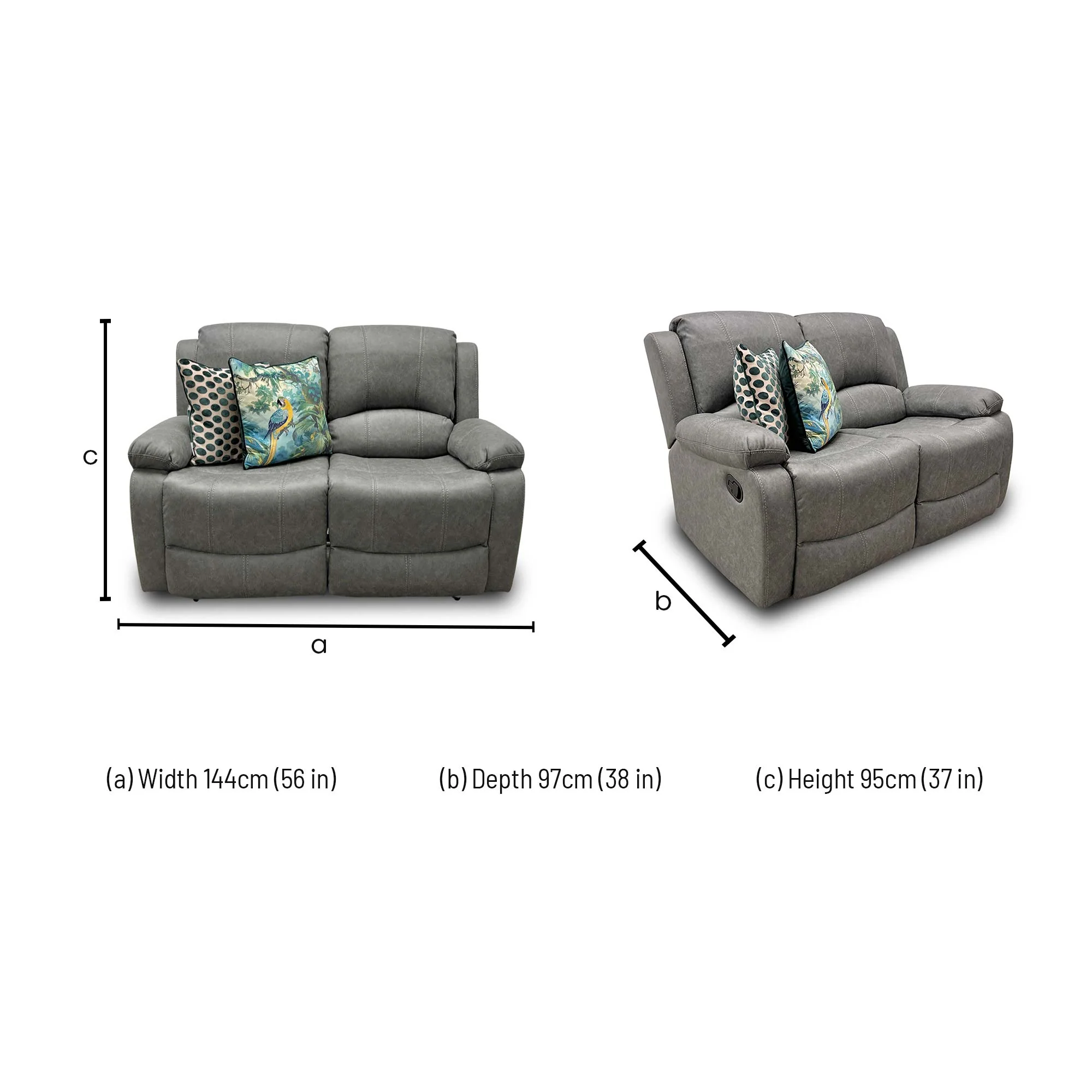 'Bennett' Grey Endurance Fabric Manual Recliner 2 Seater Sofa - Image 9