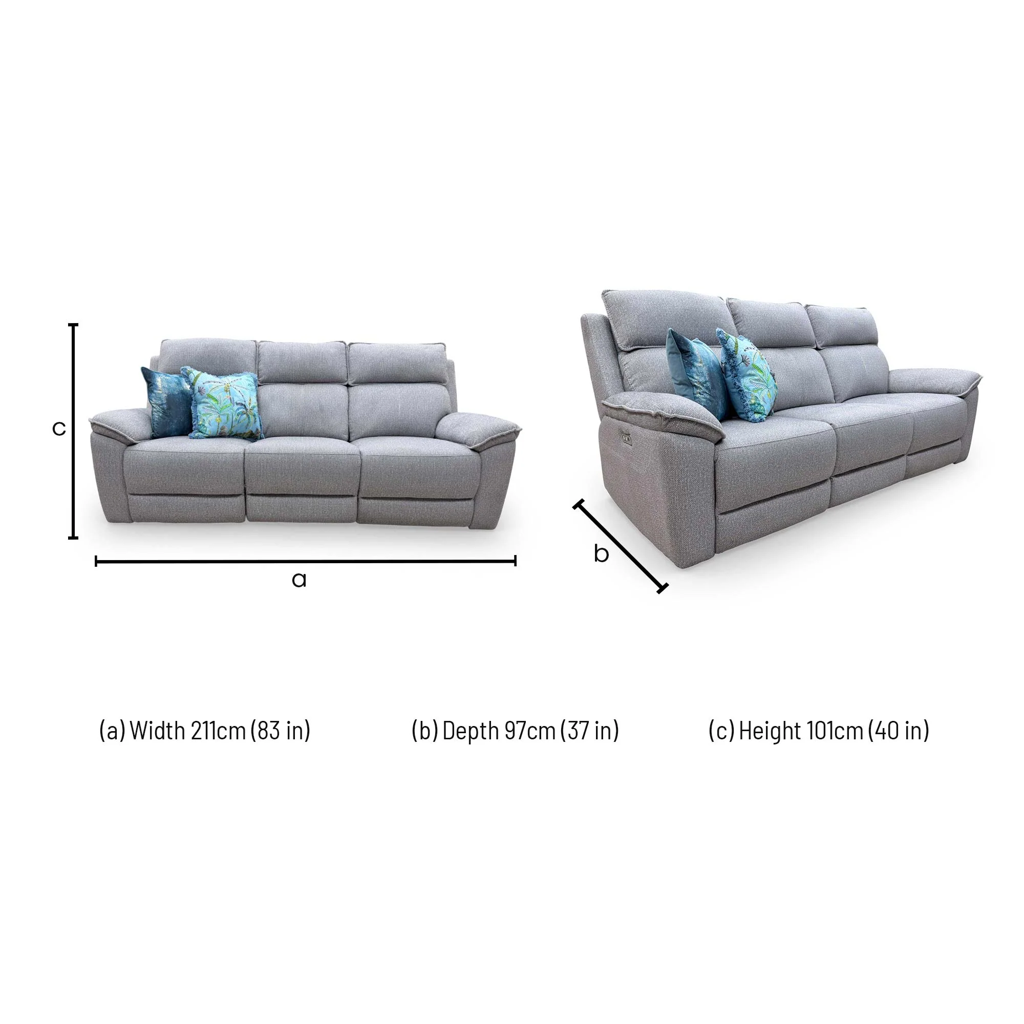 'Blaine' Greige Thick Woven Fabric 3 Seater Power Recliner Sofa - Image 10