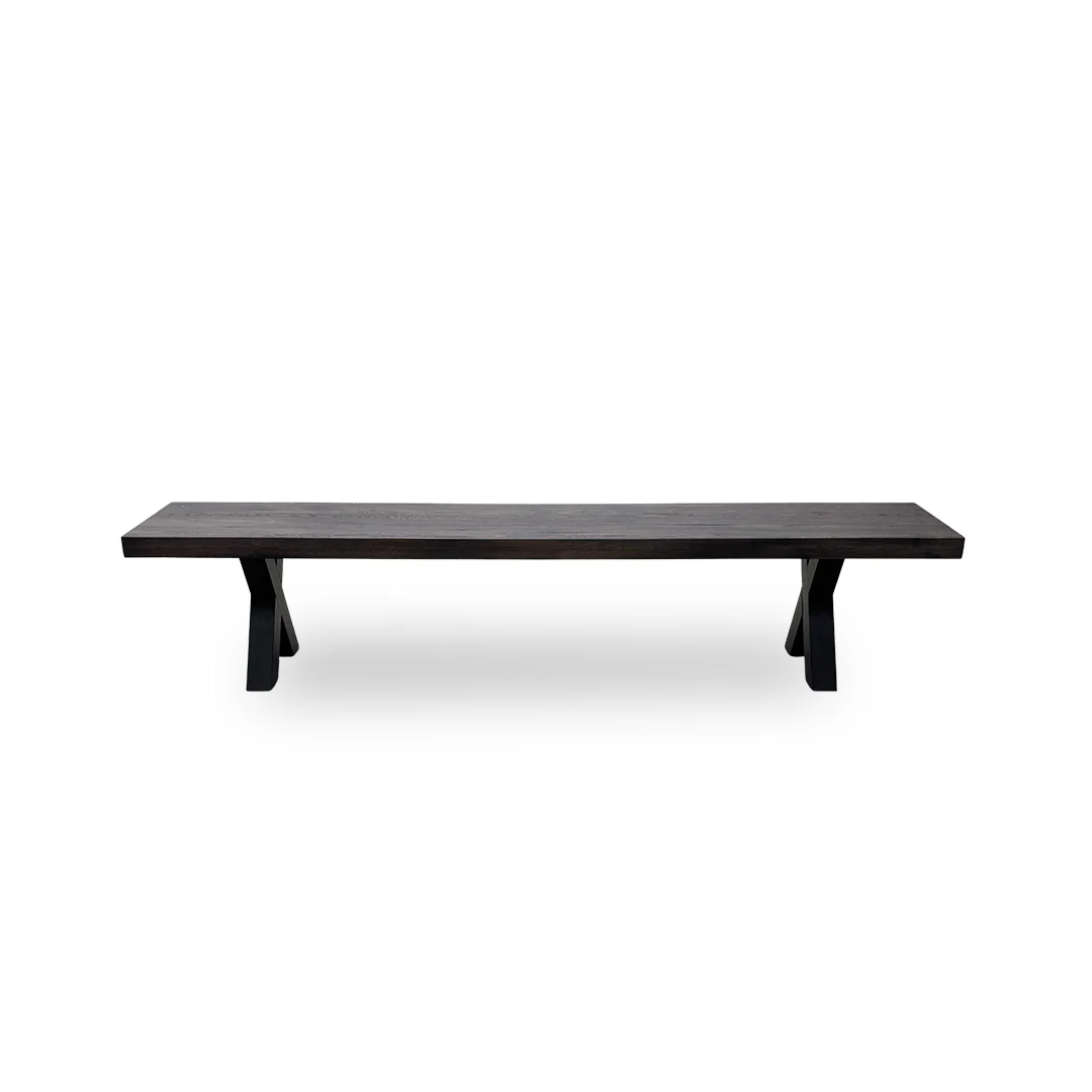 Bodahl 'Lok' 02 Smoked Solid Oak 220cm Dining Bench with Metal X-Shaped Legs - Image 3