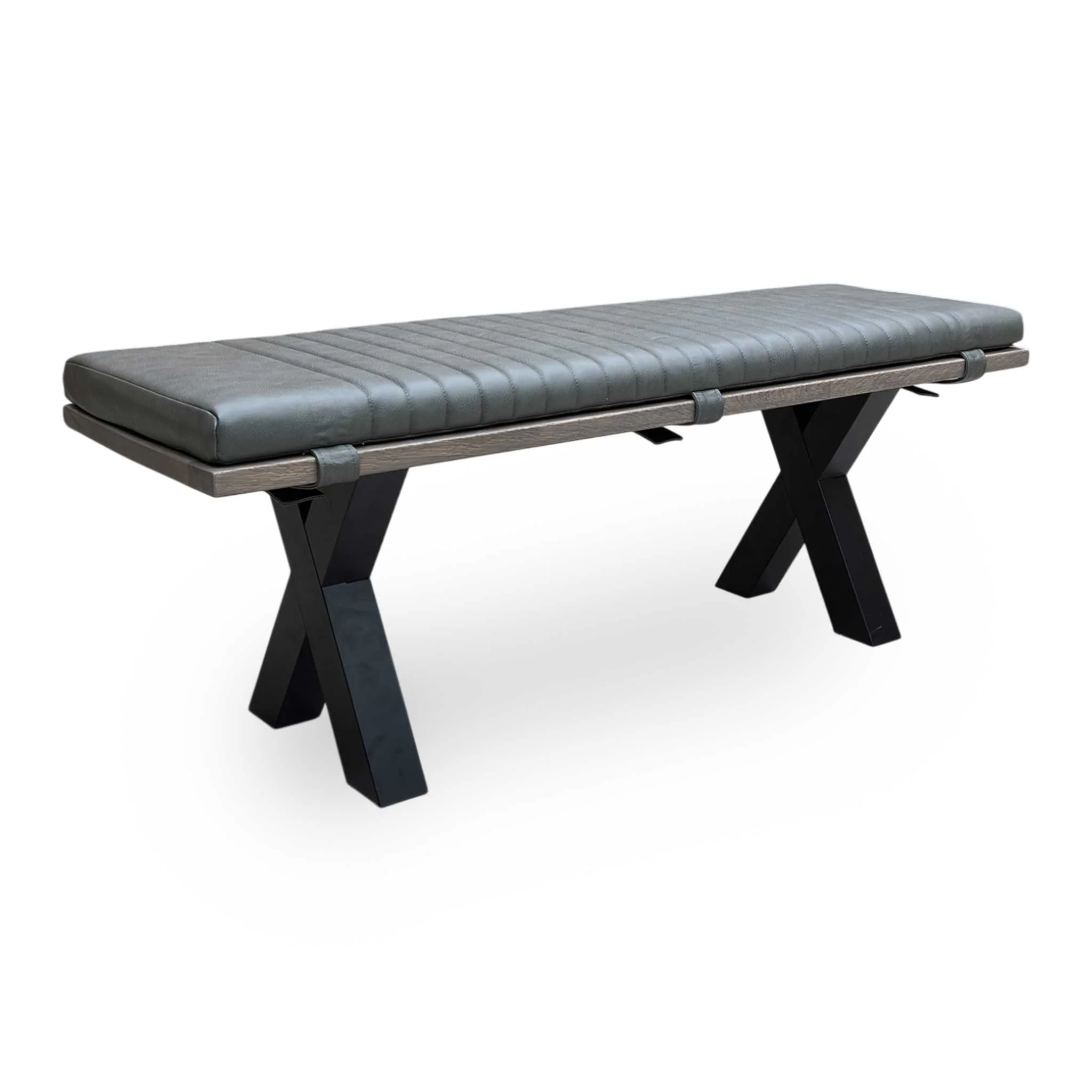 Bodahl 'Loki' 8 Vintage Grey Solid Oak 140cm Dining Bench with X-Shaped Legs + Grey Bench Pad