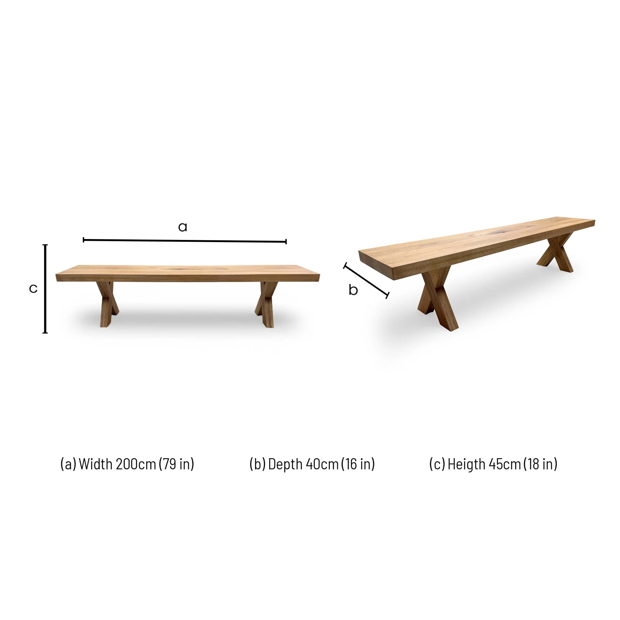 Bodahl 'Njord' 06 0ld Bassano Solid Oak 200cm Dining Bench with Wooden X-Shaped Legs - Image 7