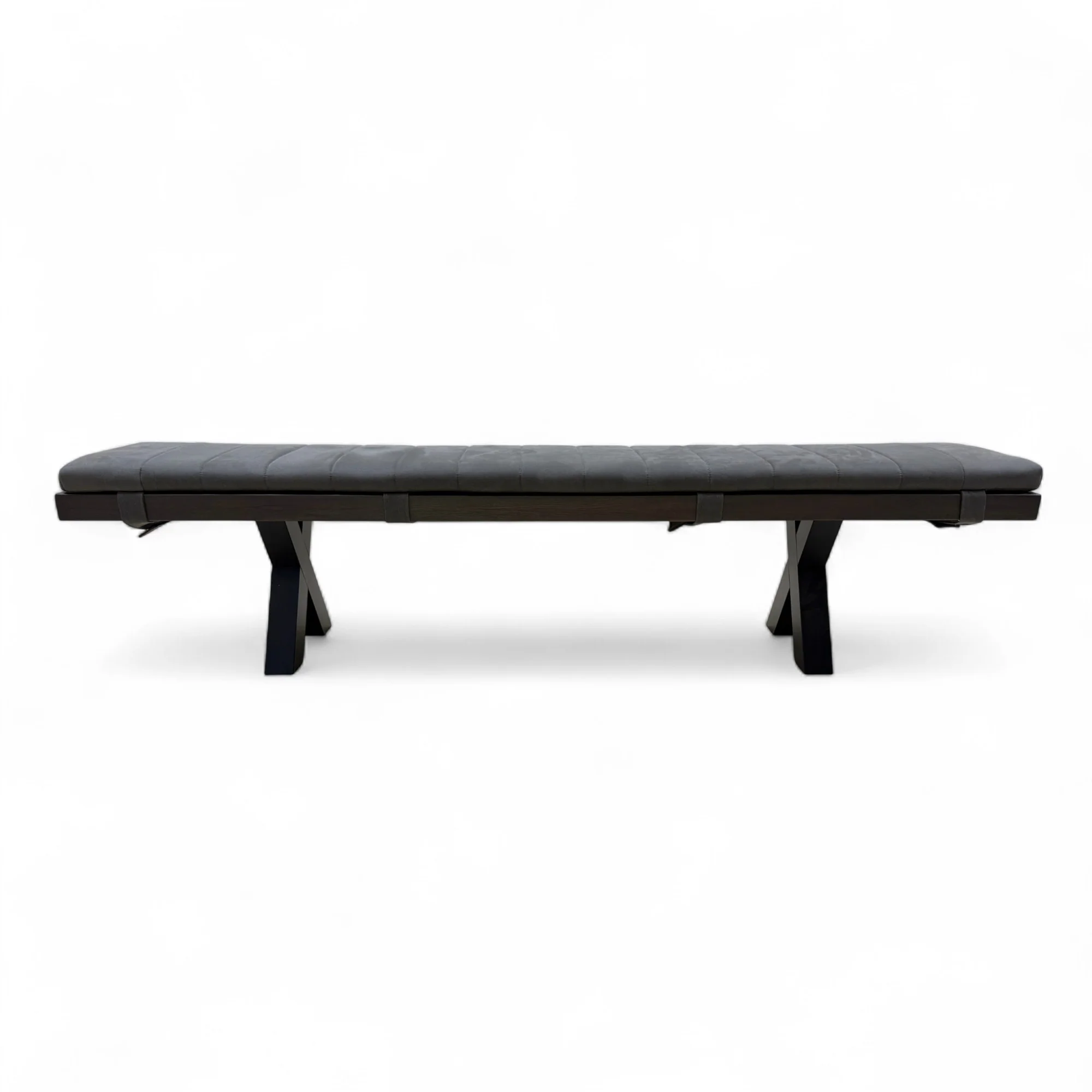 Bodahl 'Terra' 02 Smoked Solid Oak 220cm Dining Bench with Metal X-Shaped Legs + Grey Bench Pad - Image 3
