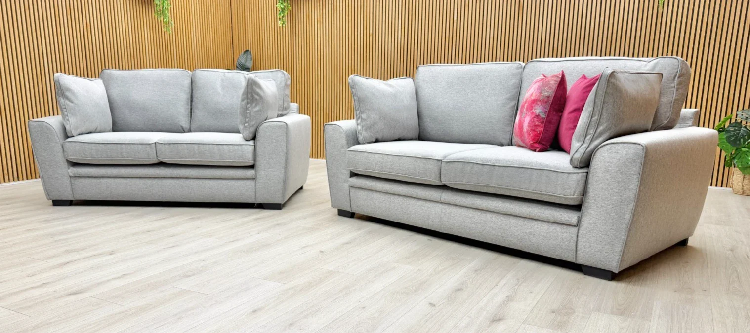 'Chalfont' Novak Grey Soft Tight Weave Fabric 3 + 2 Seater Sofa Set - Image 3