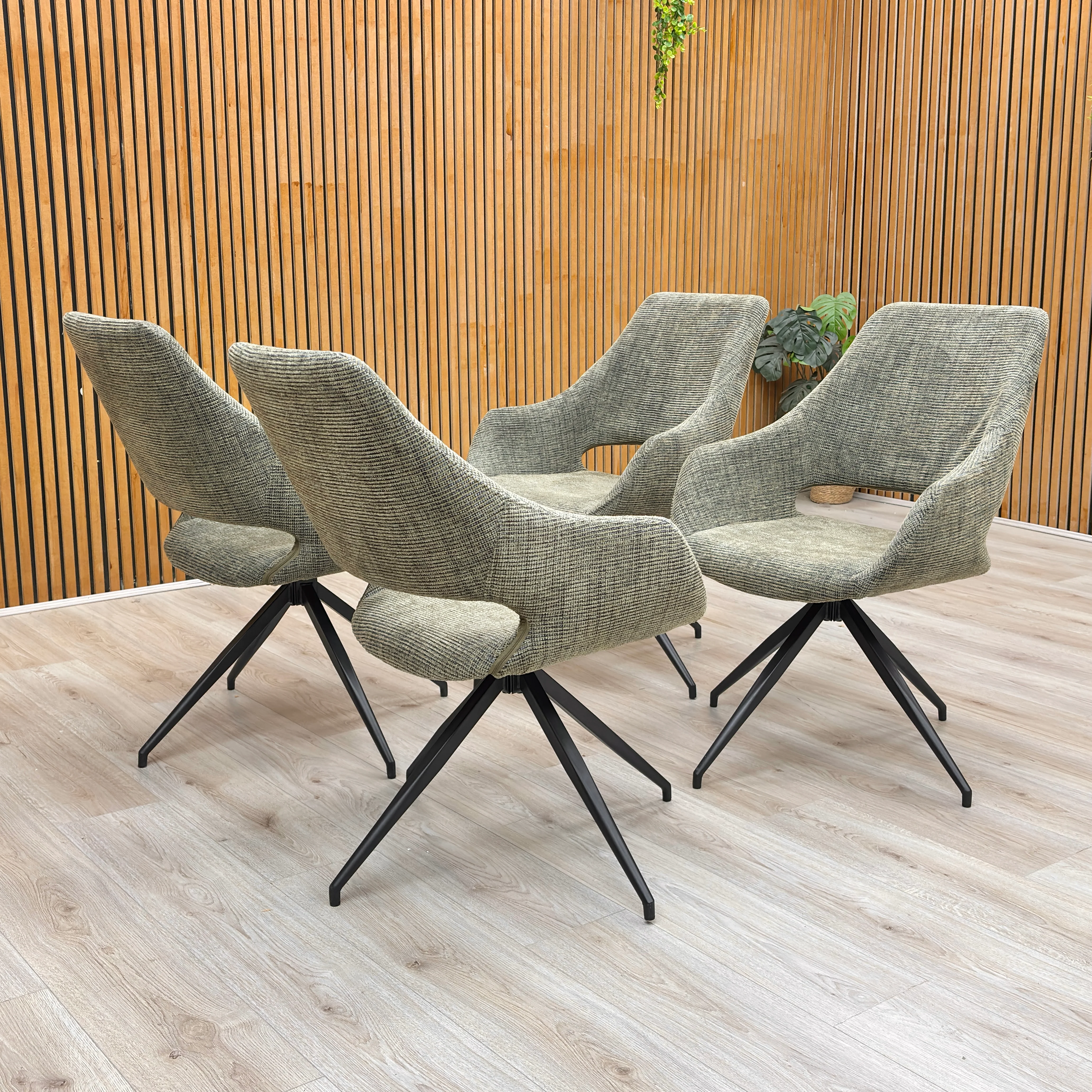‘Charlotte’ Sage Green Tweed Dining Chair - Set of 4 - Image 3