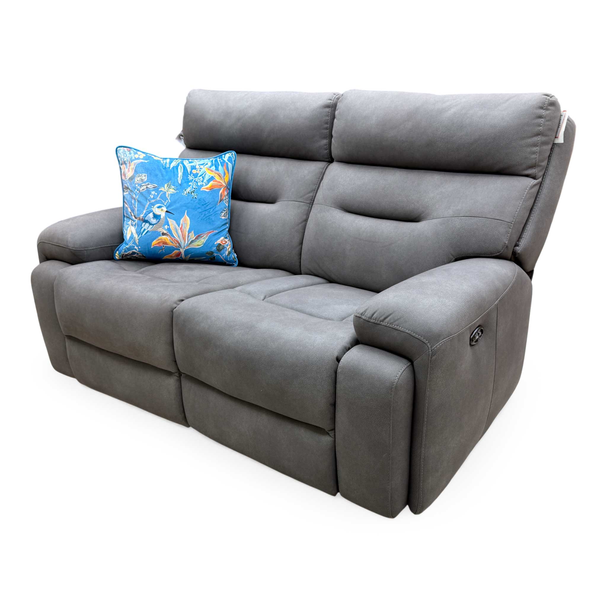 ‘Cinemax’ Nappa Grey Velvet 2 Seater Power Recliner Sofa - Image 10