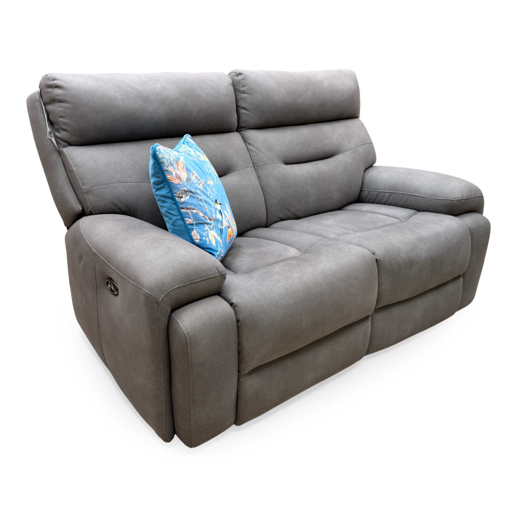 ‘Cinemax’ Nappa Grey Velvet 2 Seater Power Recliner Sofa - Image 8