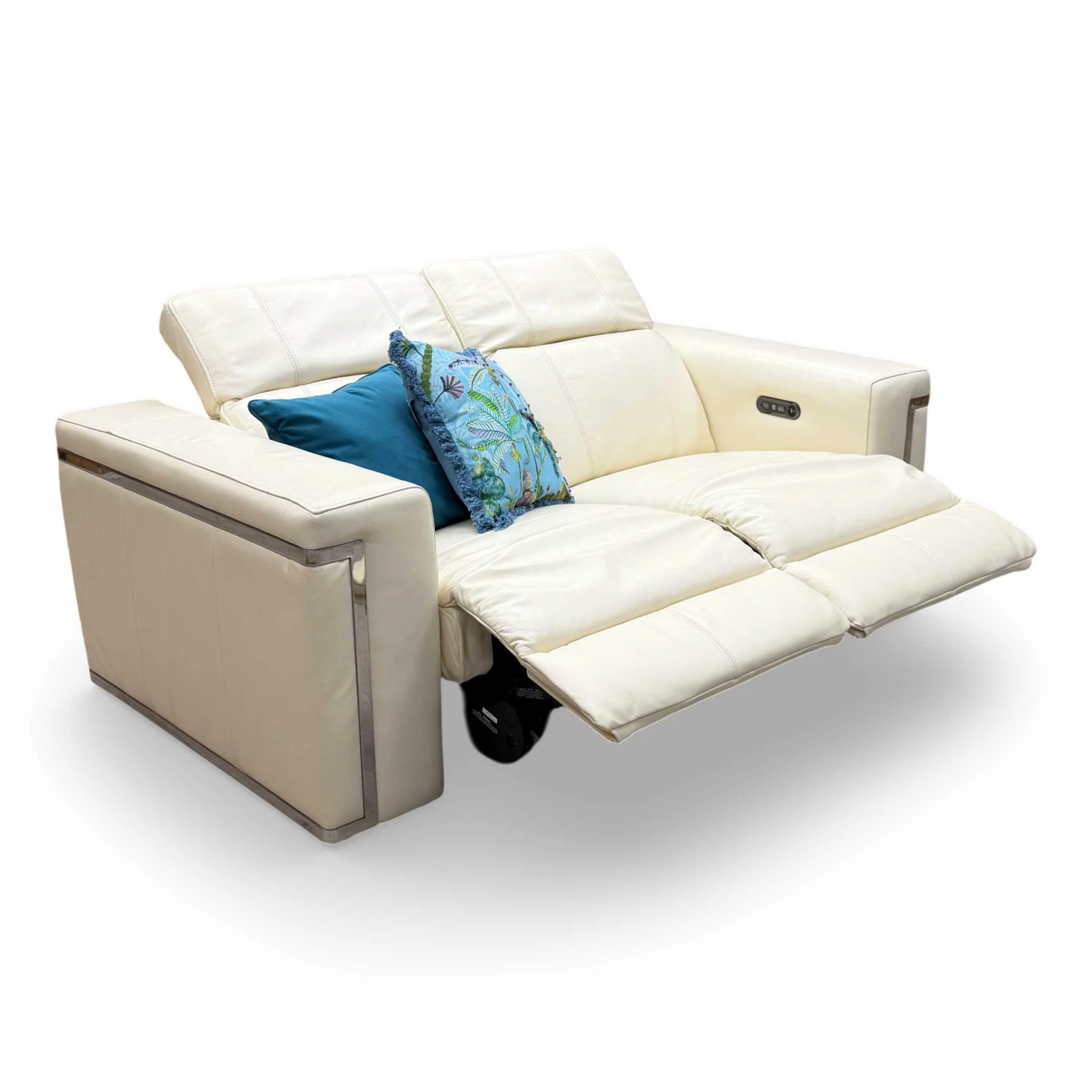 ‘Cora’ White Leather 2 Seater Power Recliner Sofa with Power Headrests