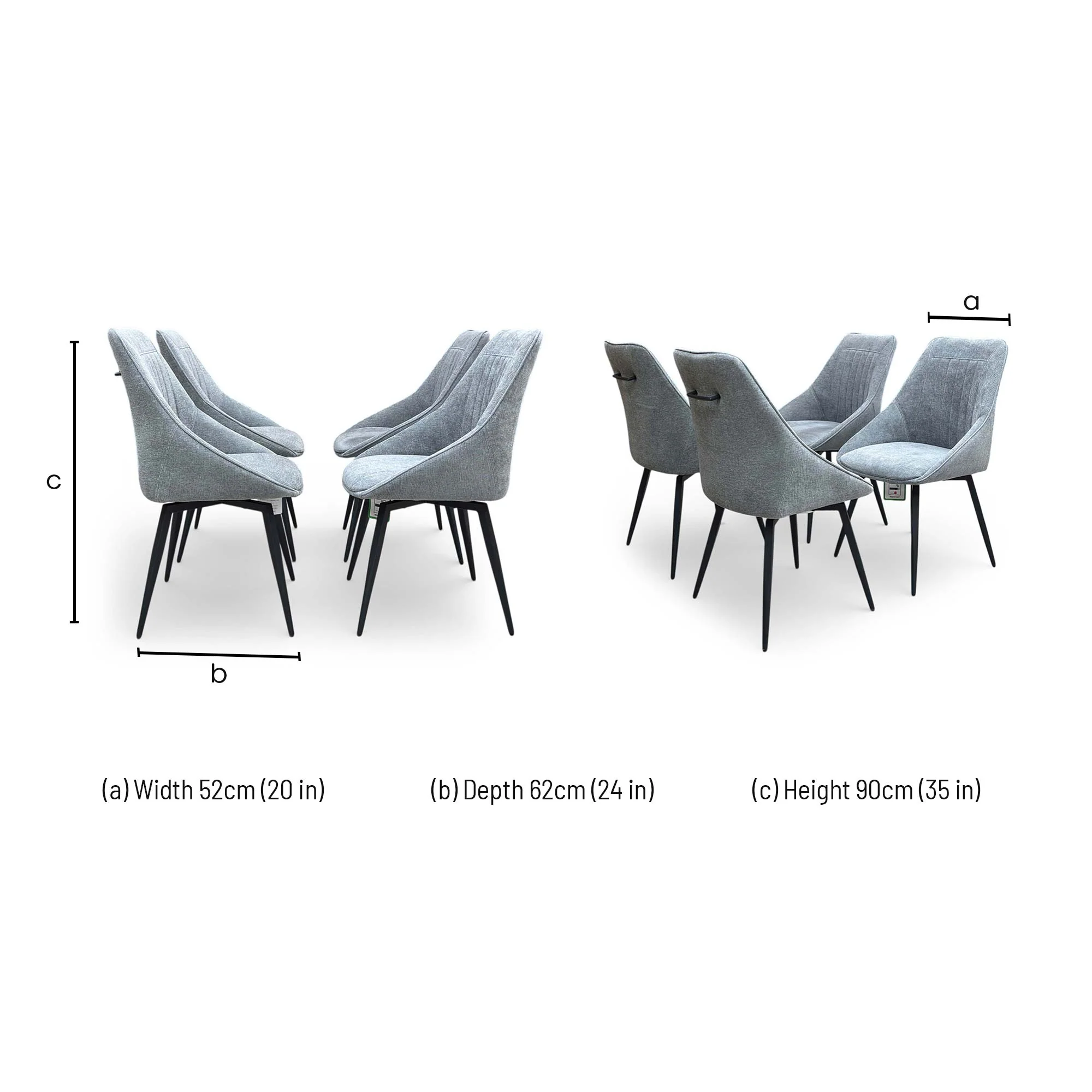 'Crete' Dark Grey Fabric Swivel Dining Chairs - Set of 4 - Image 7