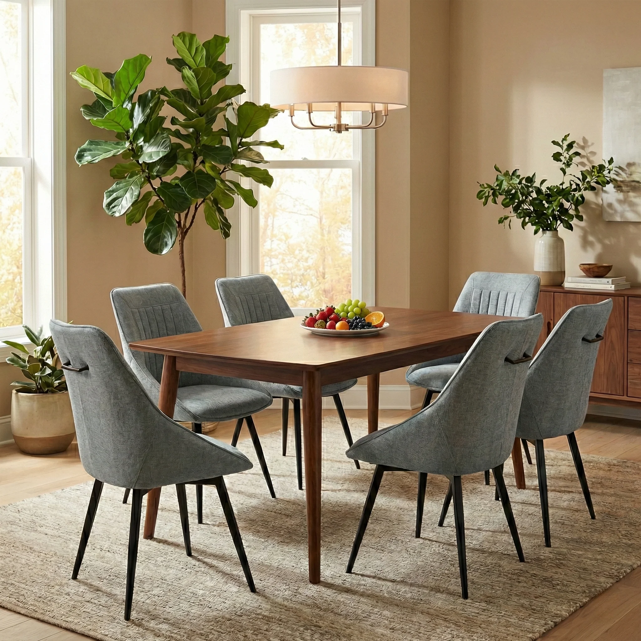 'Crete' Dark Grey Fabric Swivel Dining Chairs - Set of 6 - Image 2