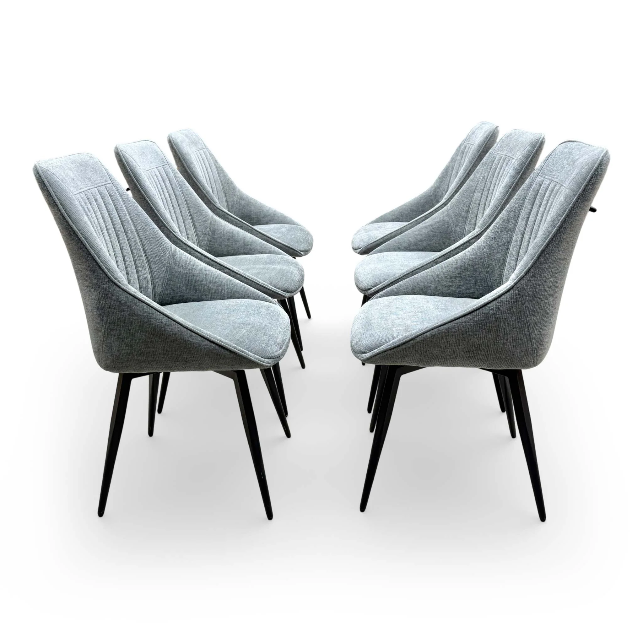 'Crete' Dark Grey Fabric Swivel Dining Chairs - Set of 6 - Image 4