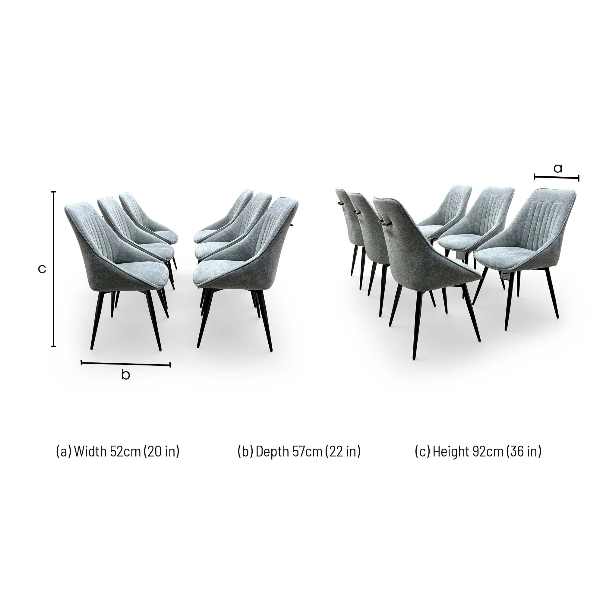 'Crete' Dark Grey Fabric Swivel Dining Chairs - Set of 6 - Image 7