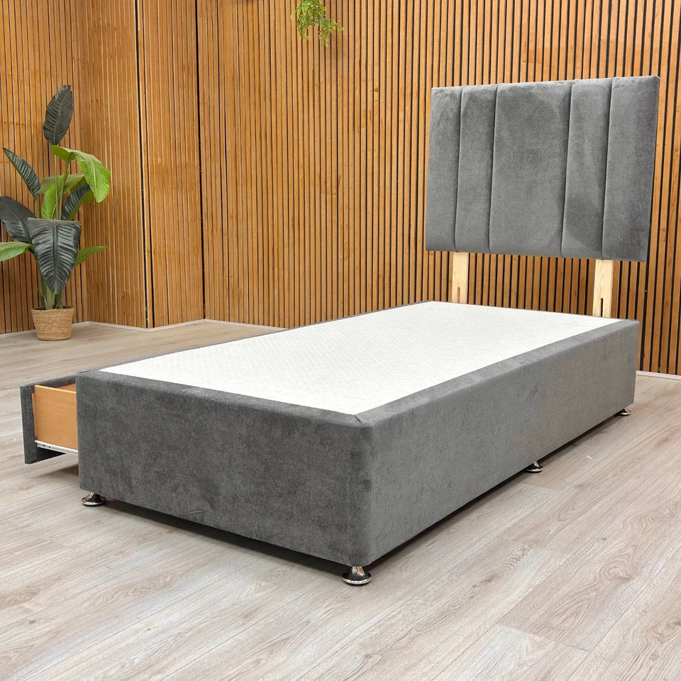 ‘Cygnus’ Milan Thunder Velvet Headboard + 2 Draw Divan Base - Single - Image 3