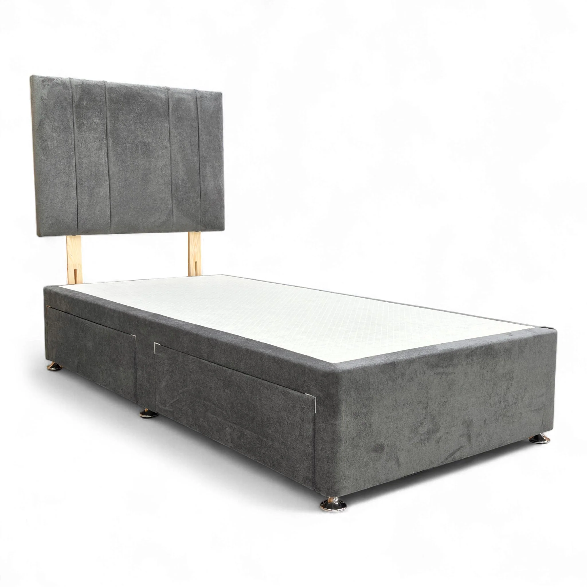 ‘Cygnus’ Milan Thunder Velvet Headboard + 2 Draw Divan Base - Single - Image 7
