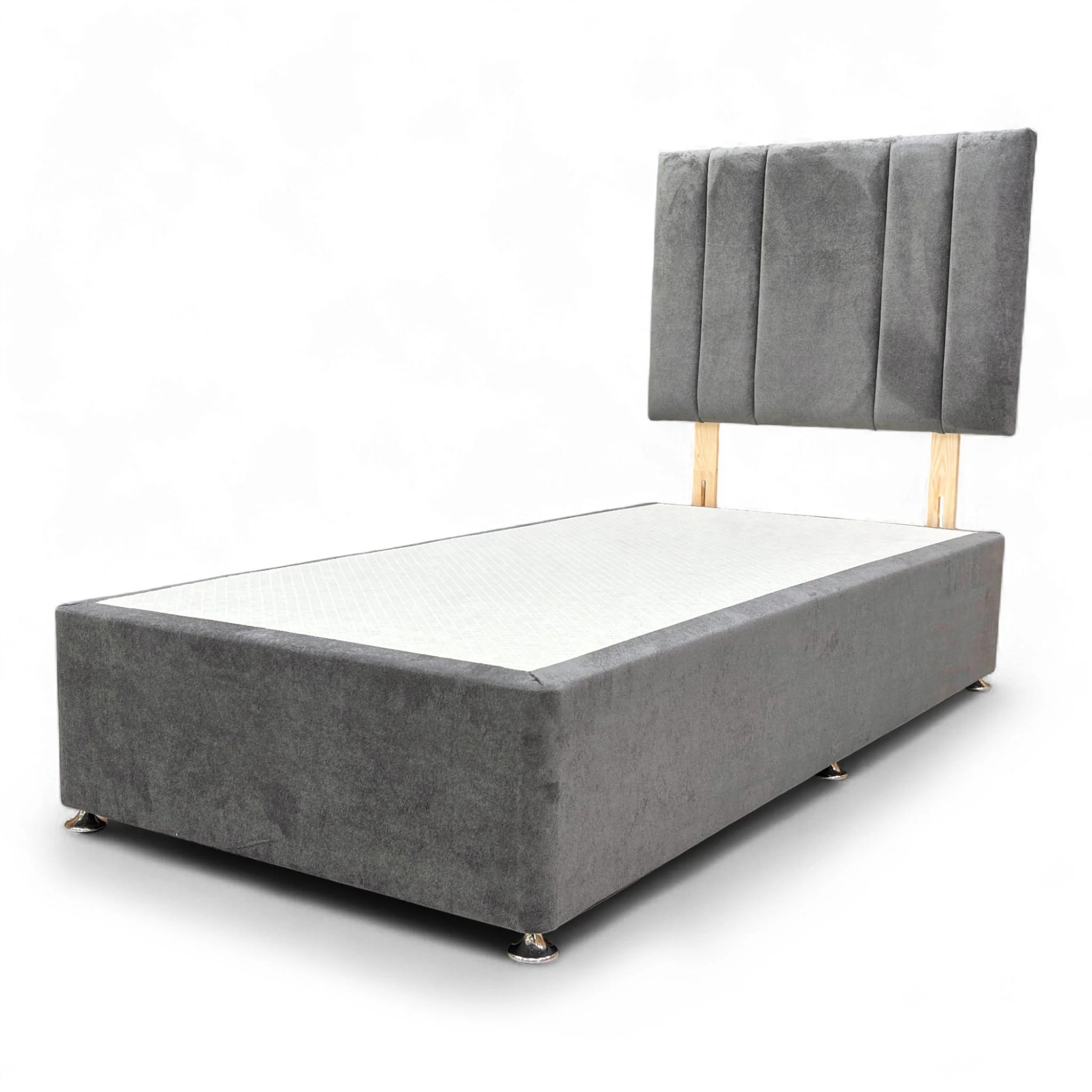‘Cygnus’ Milan Thunder Velvet Headboard + 2 Draw Divan Base - Single - Image 8