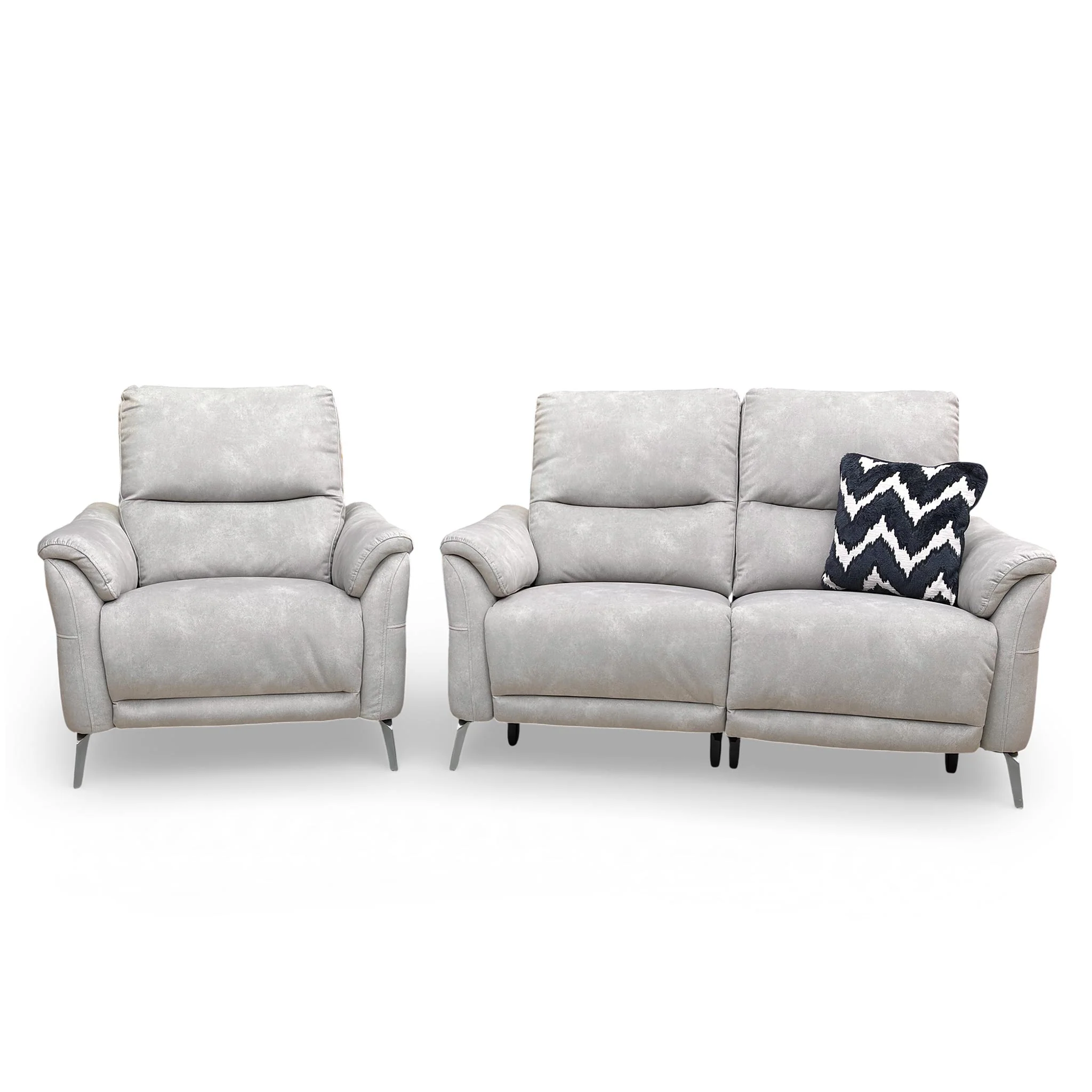 ‘Daytona’ Dexter Stone 43502 Velvet 2 Seater Power Recliner Sofa + Chair - Image 4