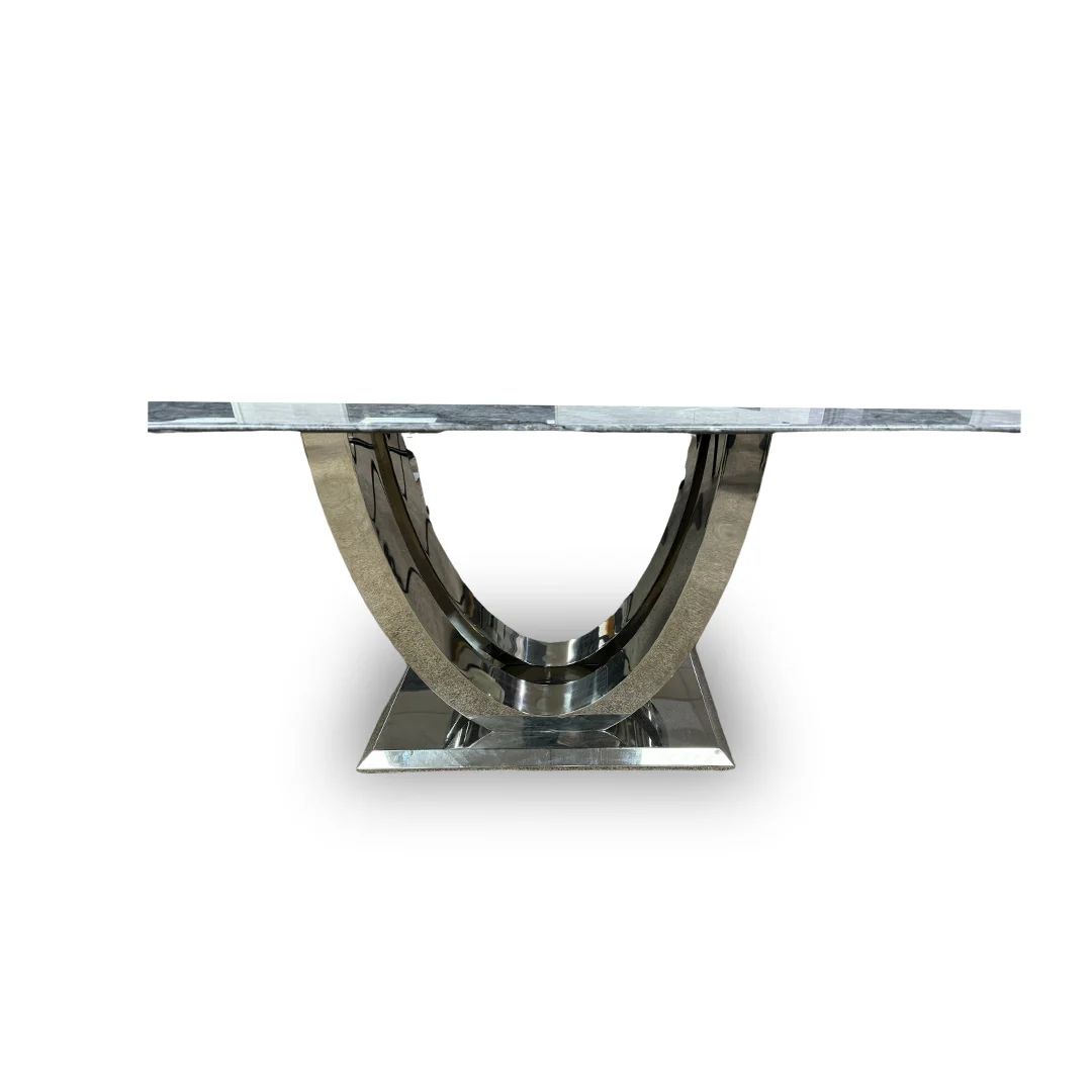 'Donnie’ Grey Real Marble Dining Table - Image 4