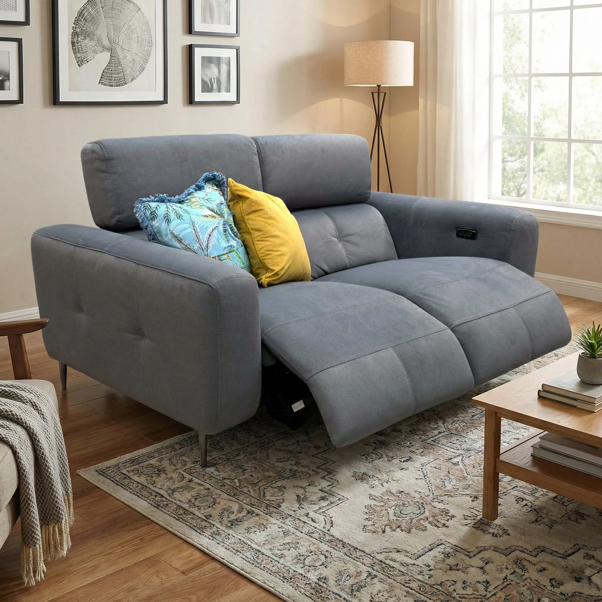 ‘Ezra’ Grey Velvet 2 Seater Power Recliner Sofa - Image 2