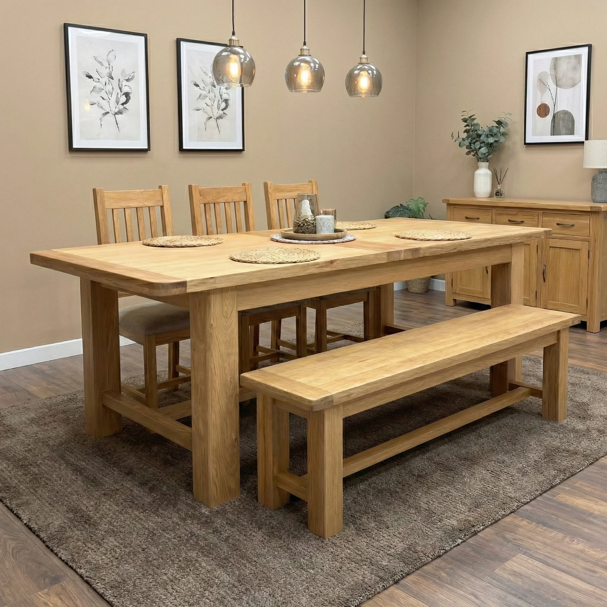 Furnitureland ‘Augusta’ Solid Oak Large 220cm Rectangular Extending Dining Table - Image 2