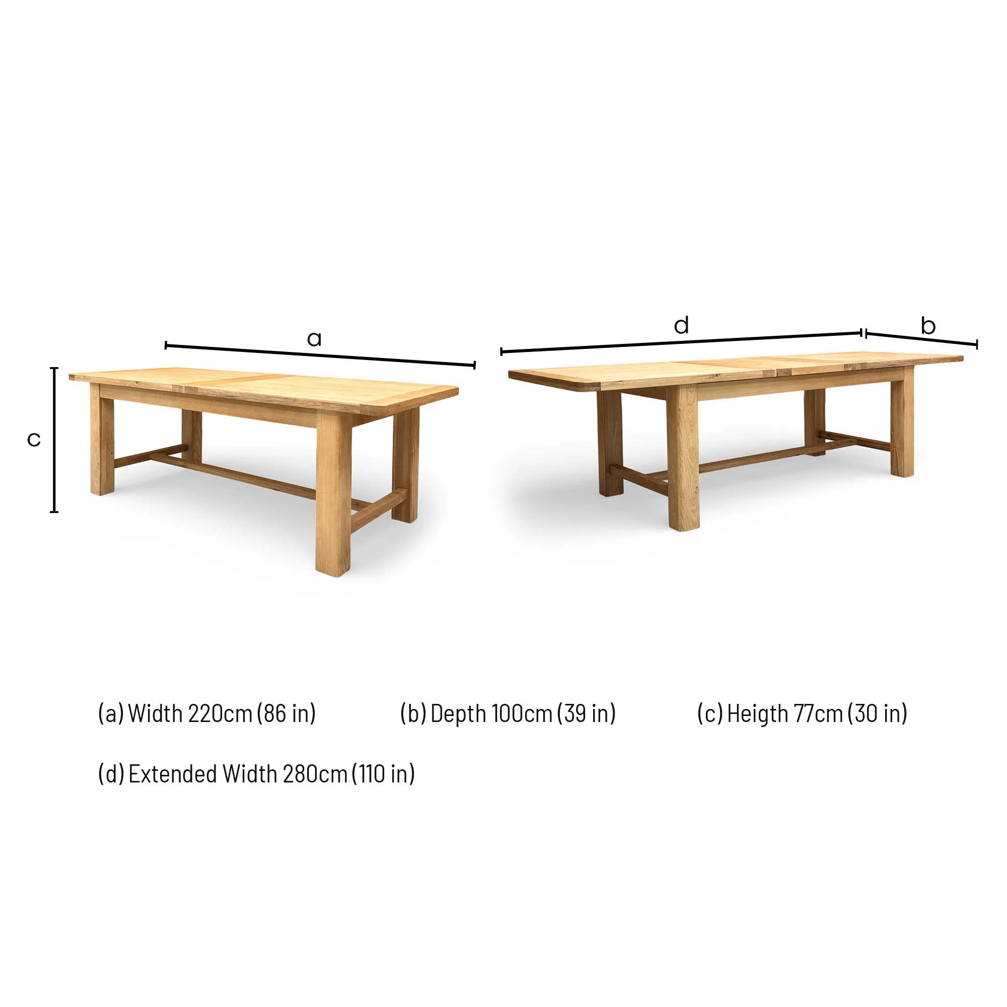 Furnitureland ‘Augusta’ Solid Oak Large 220cm Rectangular Extending Dining Table - Image 9