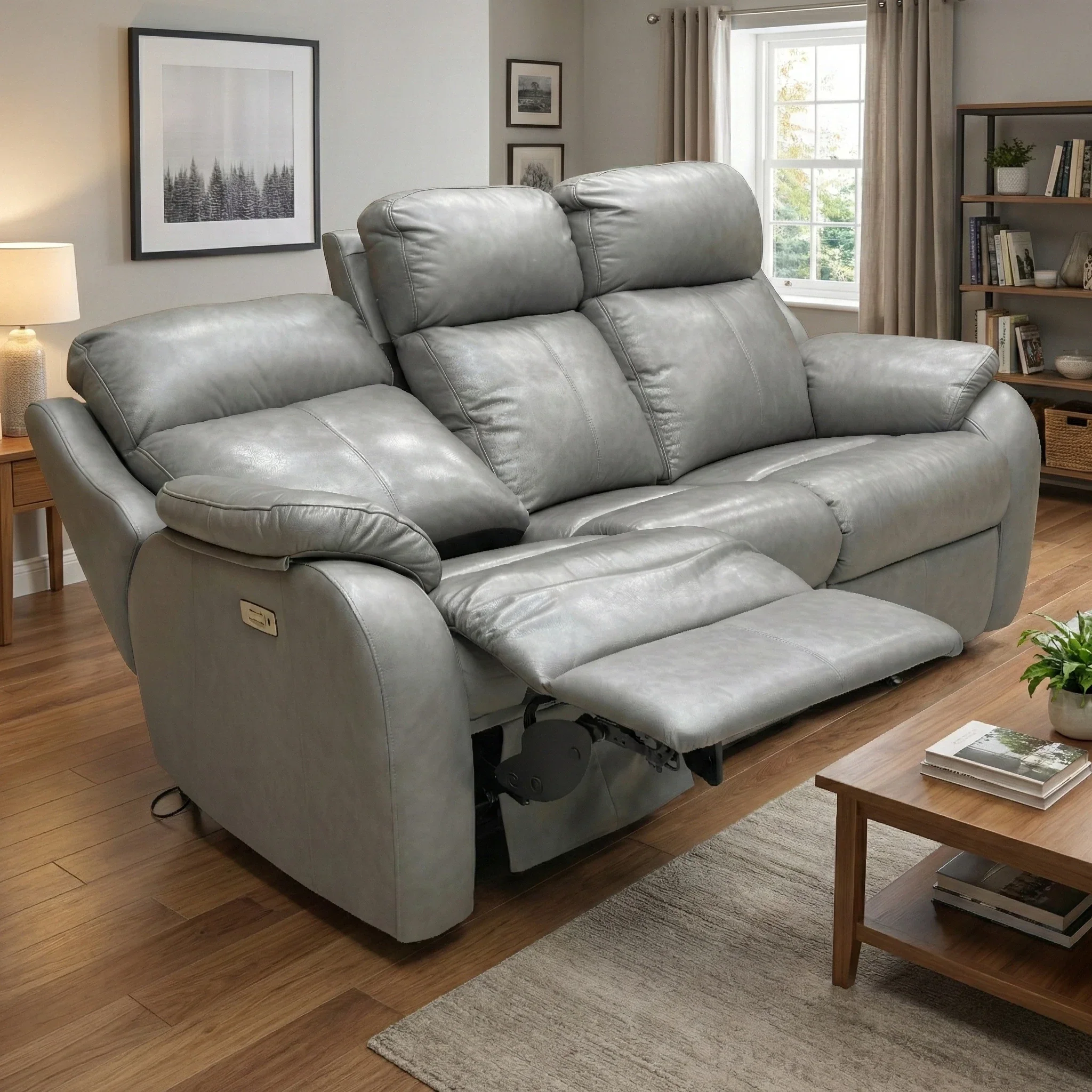 G Plan ‘Kingsbury’ Dark Grey Leather 3 Seater Power Recliner Sofa - Image 2