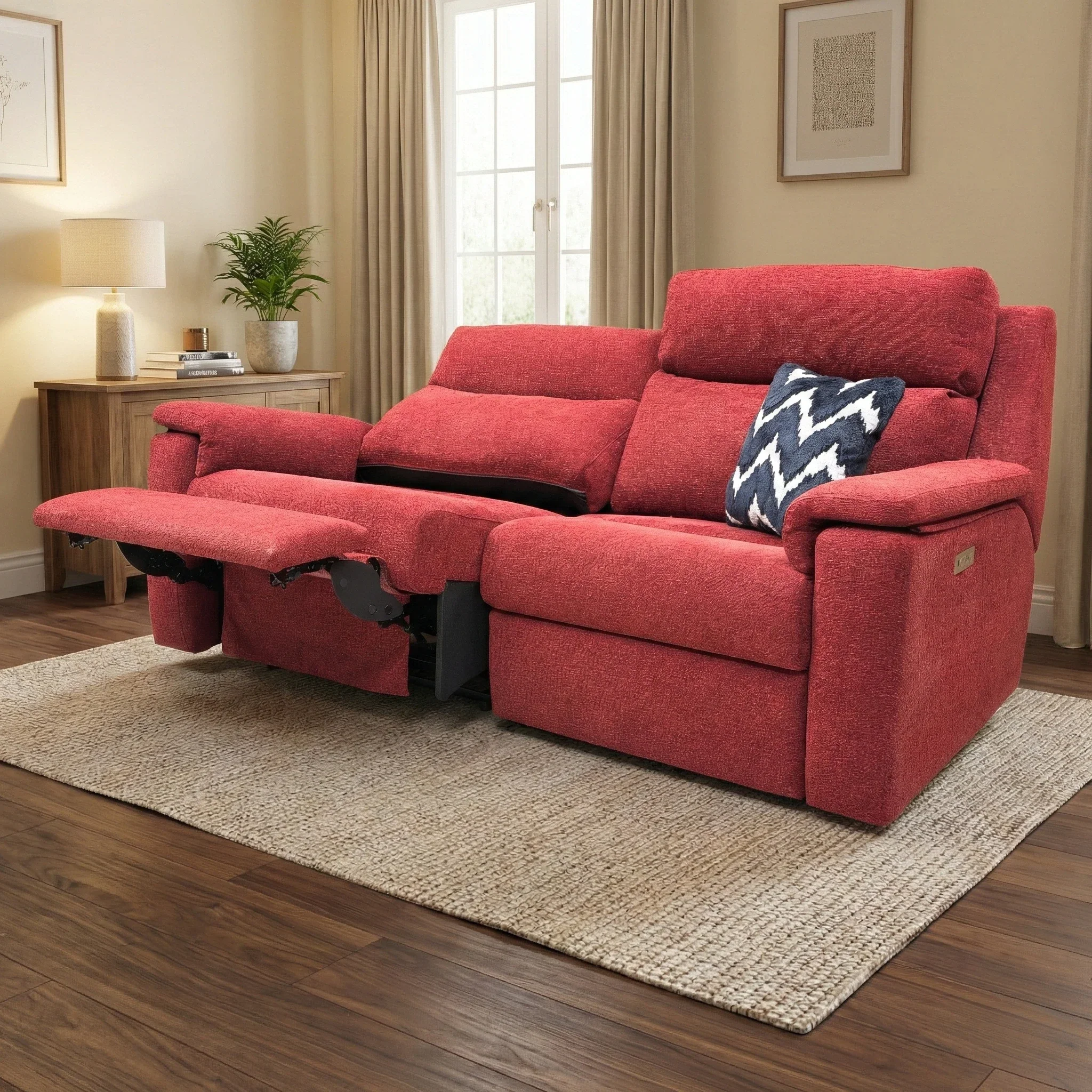 G Plan 'Thornbury' B148 Manhattan Burgundy Red Woven Fabric 3 Seater Power Recliner Sofa with Power Headrests and Power Lumbar - Image 2