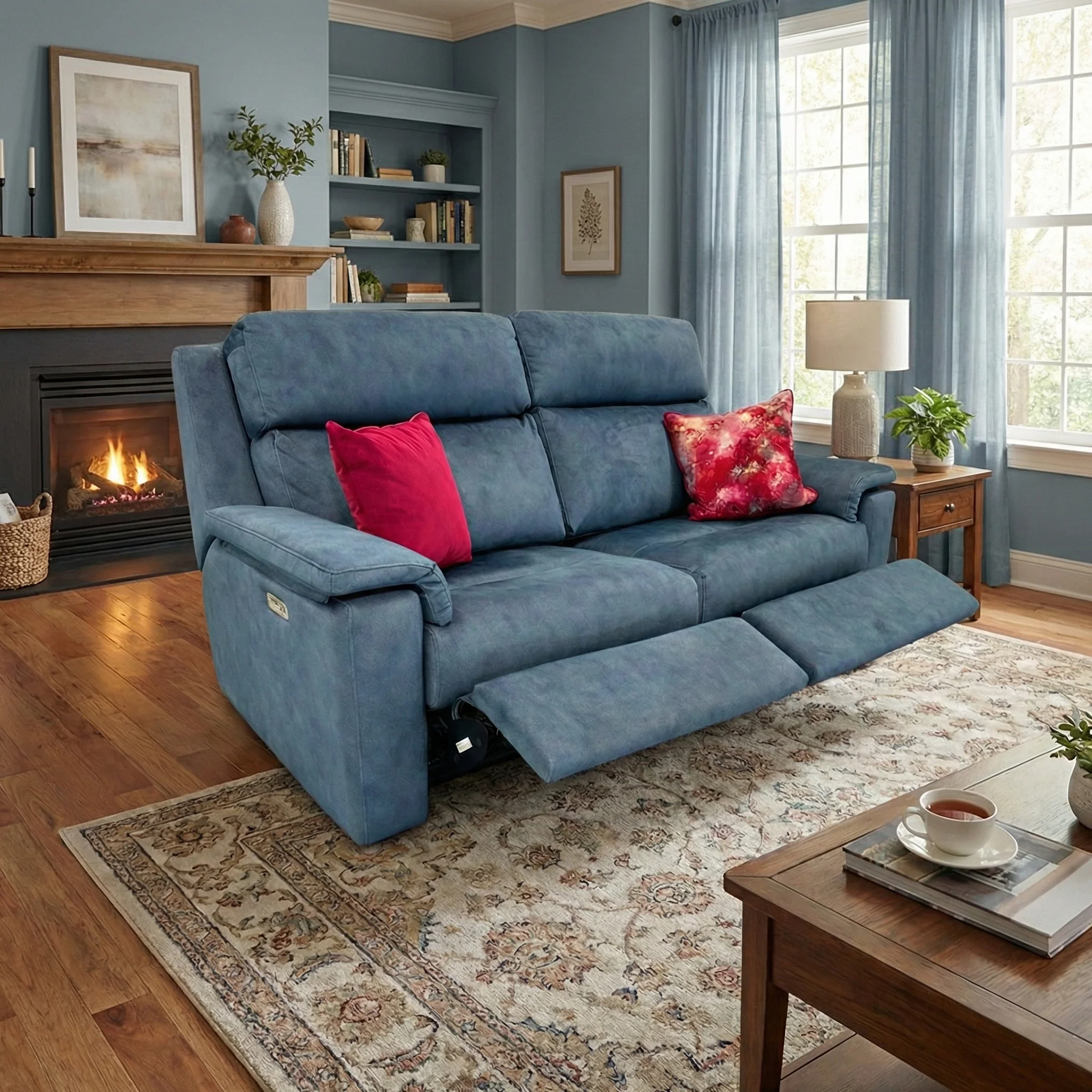 G Plan 'Thornbury' Stingray Indigo 3 Seater Velvet Power Recliner Sofa with Power Headrests and Power Lumbar - Image 2