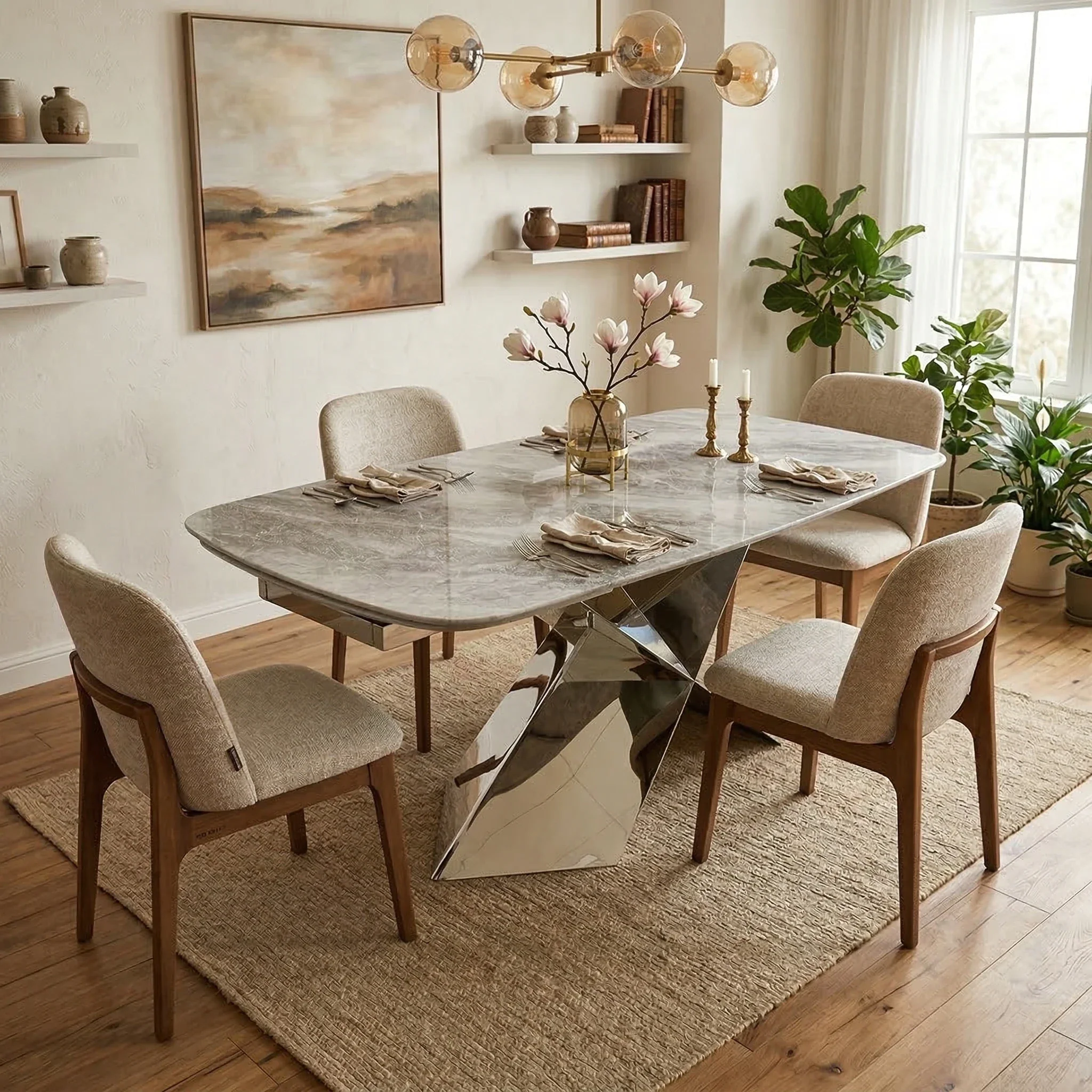 'Gabana' Real Marble Large 180cm Extending Dining Table - Image 2