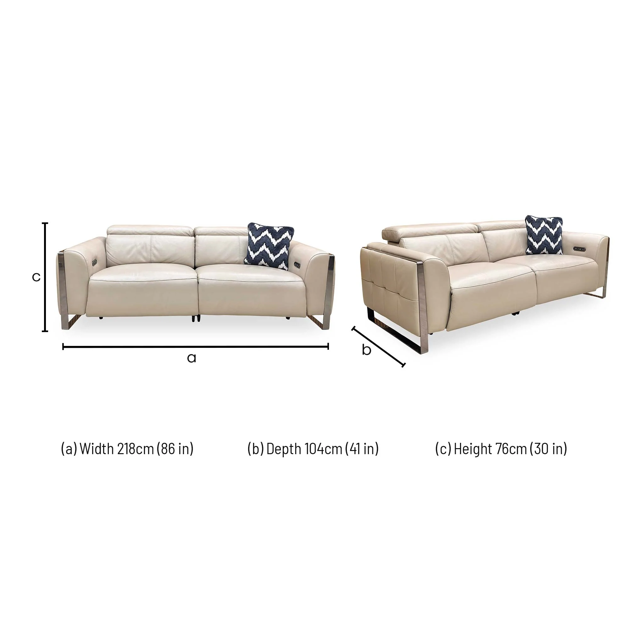 ‘Gisella’ Cat-40:08 Oyster Leather 3 Seater Power Recliner Sofa with Power Headrests - Image 10