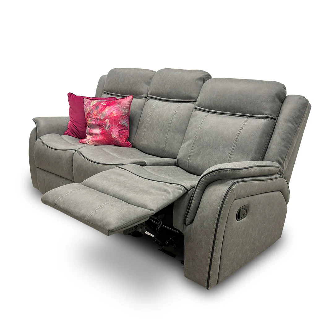 'Kardashian' Grey Endurance Fabric Manual Recliner 3 Seater Sofa - Image 5