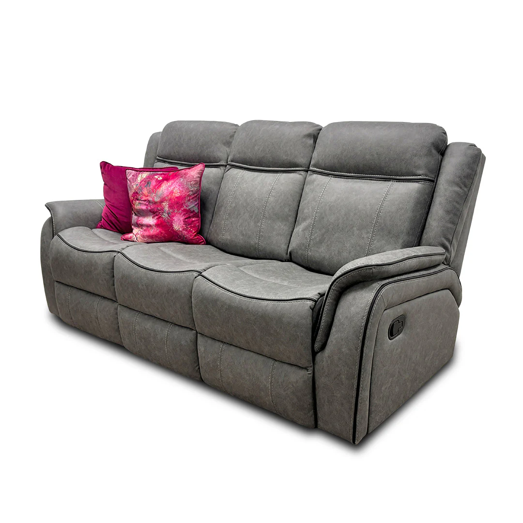 'Kardashian' Grey Endurance Fabric Manual Recliner 3 Seater Sofa - Image 8