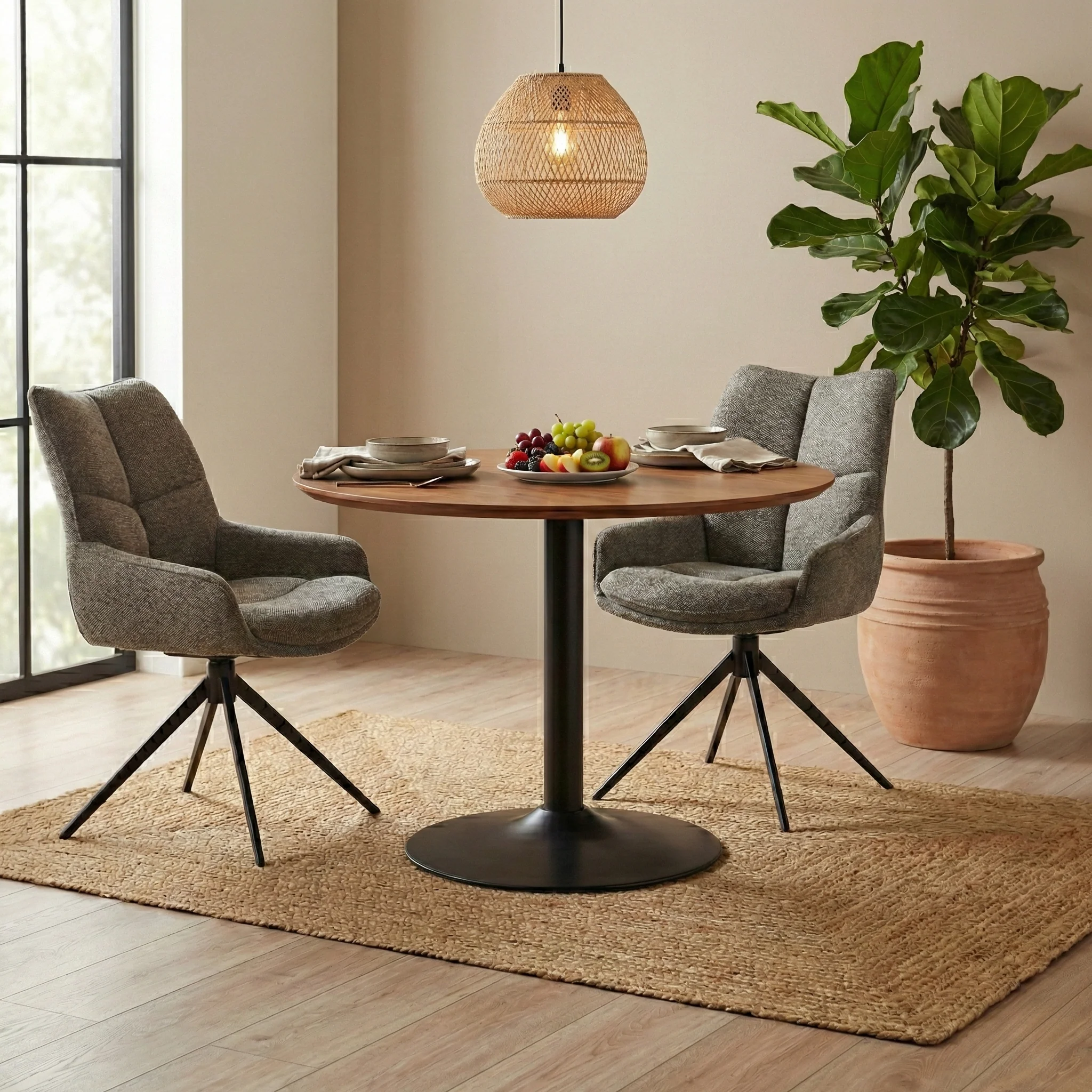 ‘Kiara’ Ash Pair of Fabric Swivel Dining Chairs - Image 2