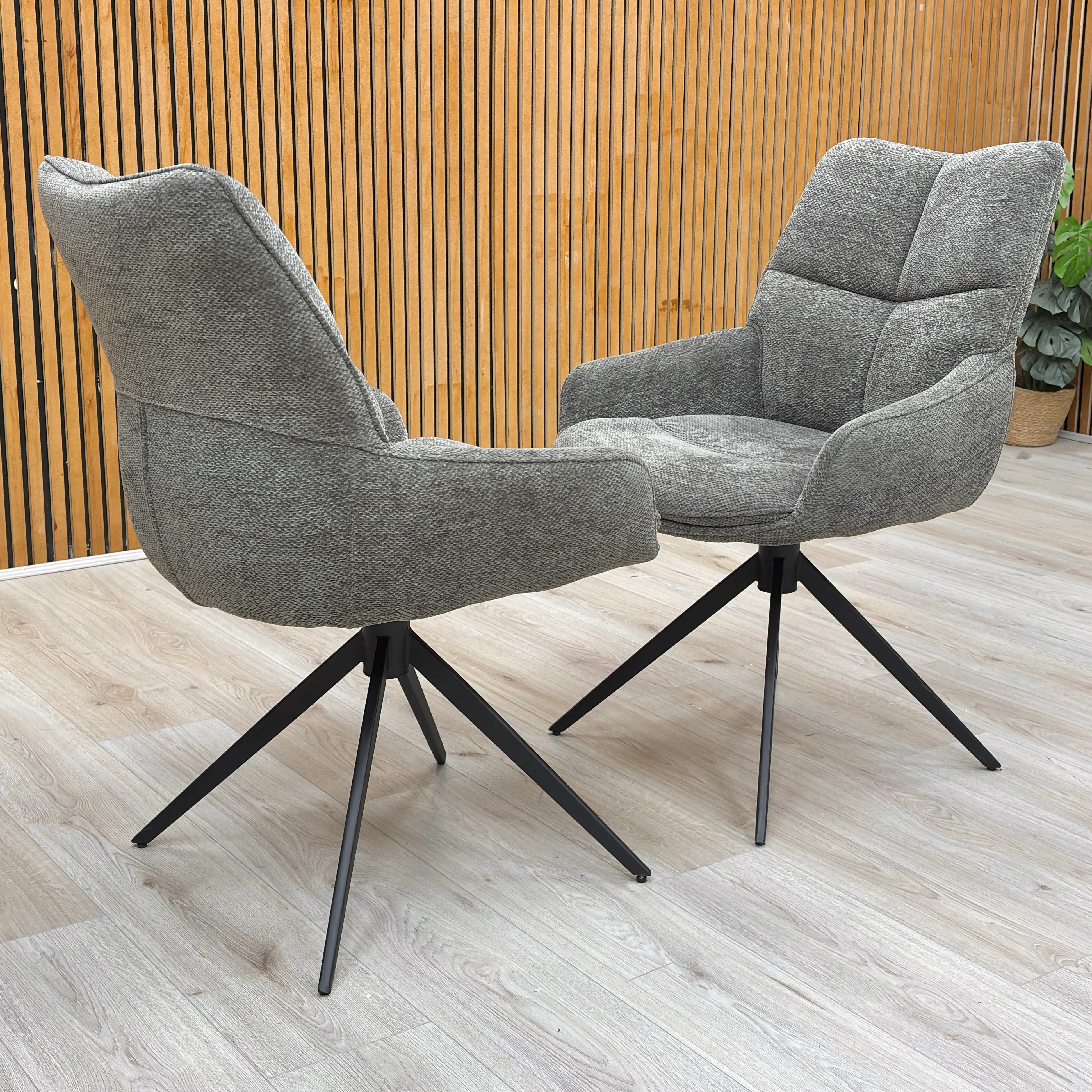 ‘Kiara’ Ash Pair of Fabric Swivel Dining Chairs - Image 3