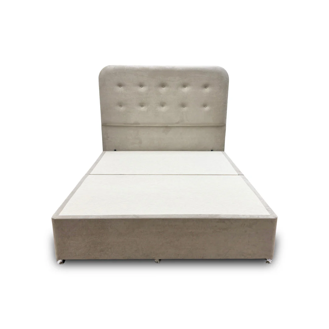 ‘Langley’ Stone Fabric Floor Standing Headboard + Base with 2 Drawers - King - Image 3