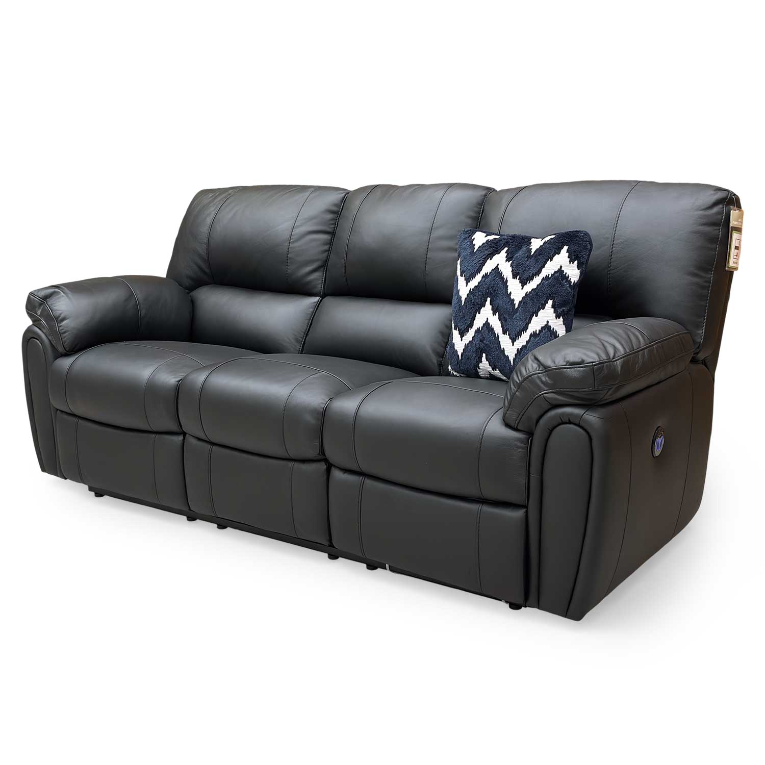 ‘Leighton’ Faux Leather High Back 3 Seater Power Recliner Sofa - Black - Image 9