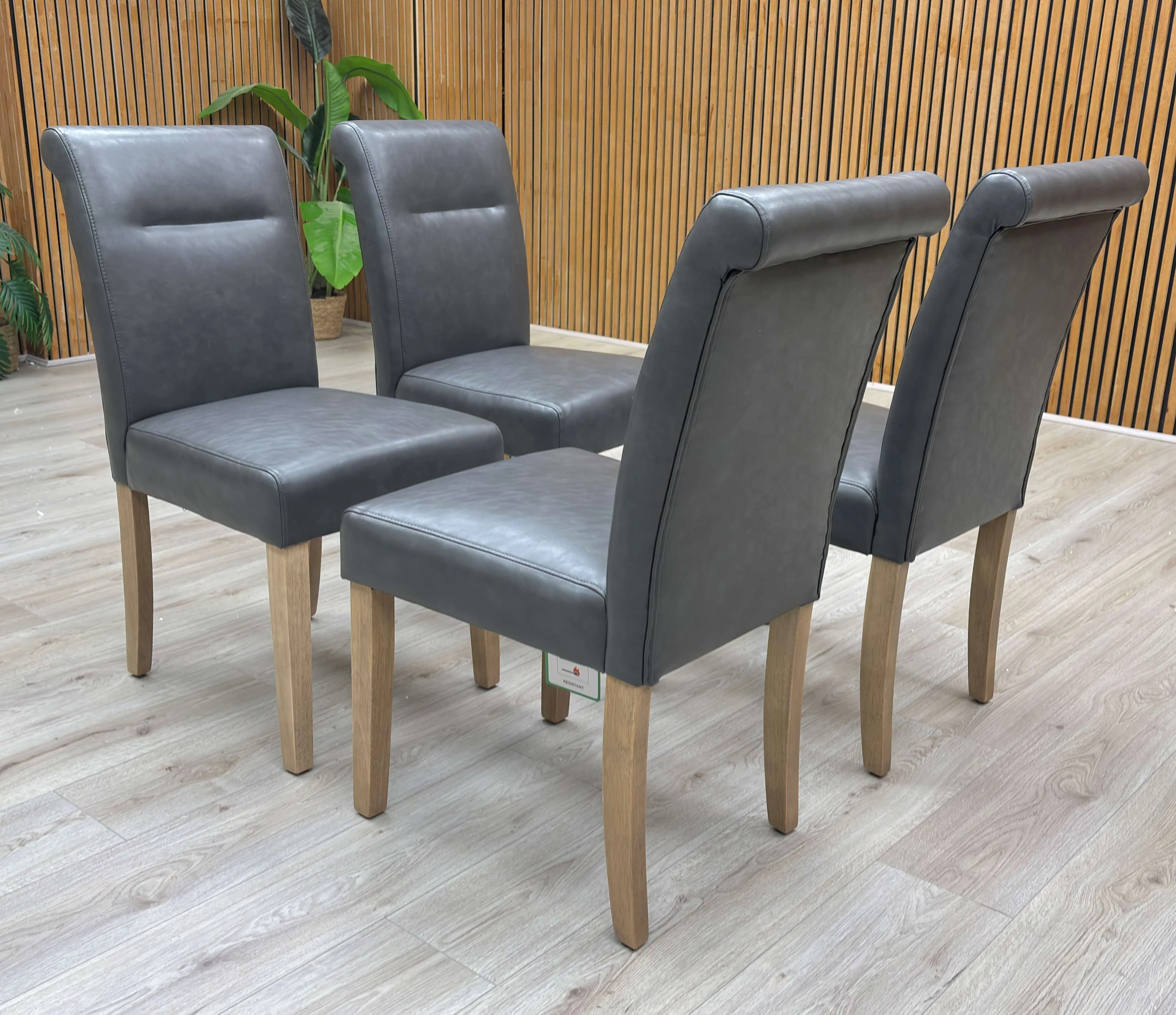 'Lewis' Dark Grey Faux Leather Roll Back Dining Chairs - Set of 4 - Image 3
