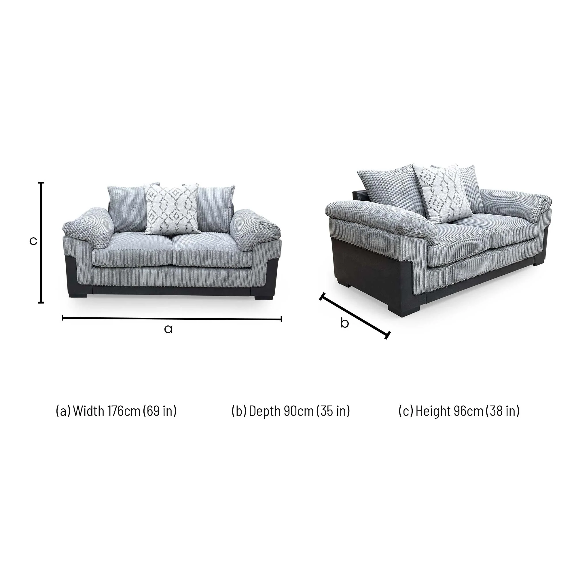 ‘Marissa’ Grey Jumbo Cord Fabric 2 Seater Sofa - Image 8