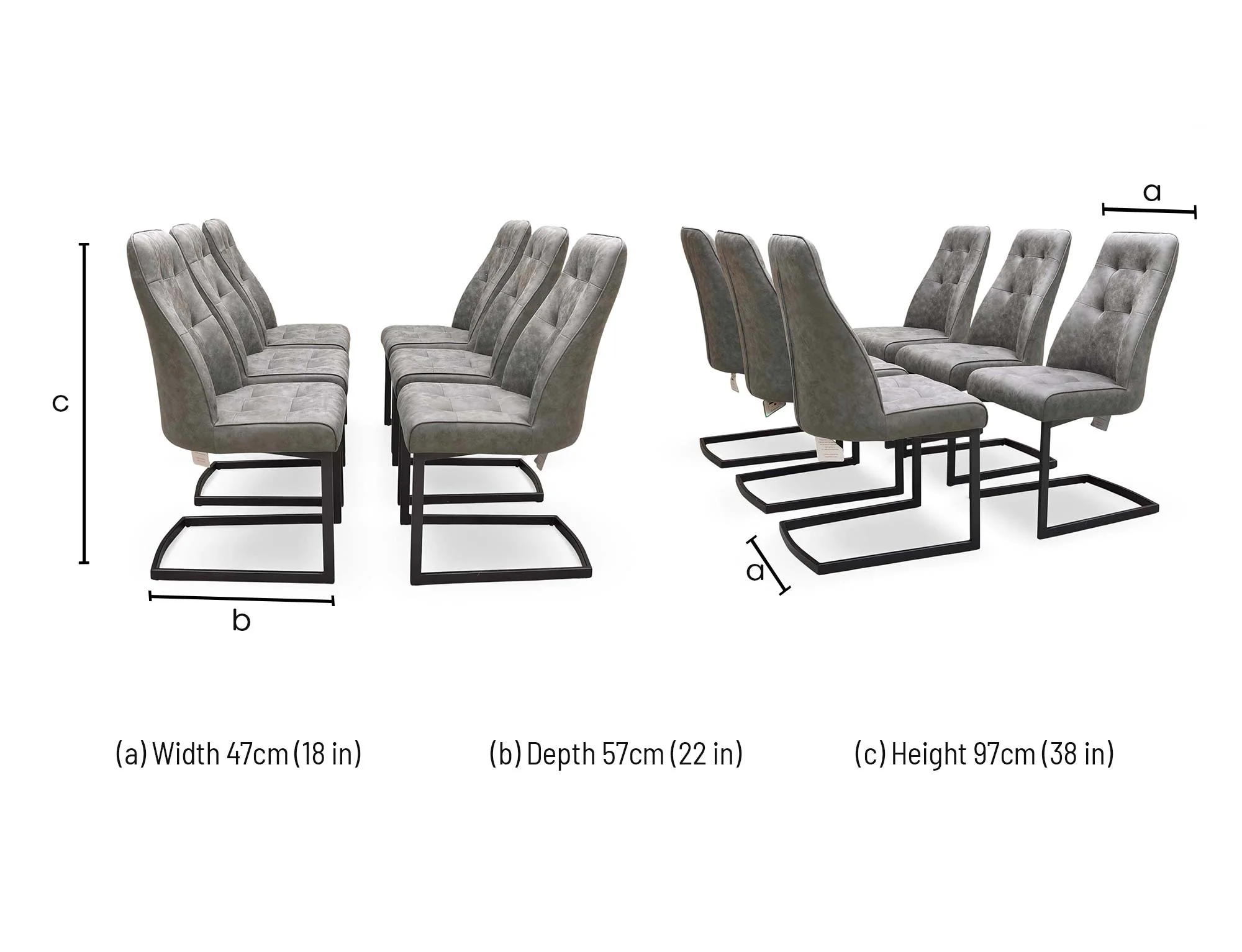 ‘Merlin’ Charcoal Grey Suede Fabric Cantilever Dining Chair - Set of 6 - Image 7